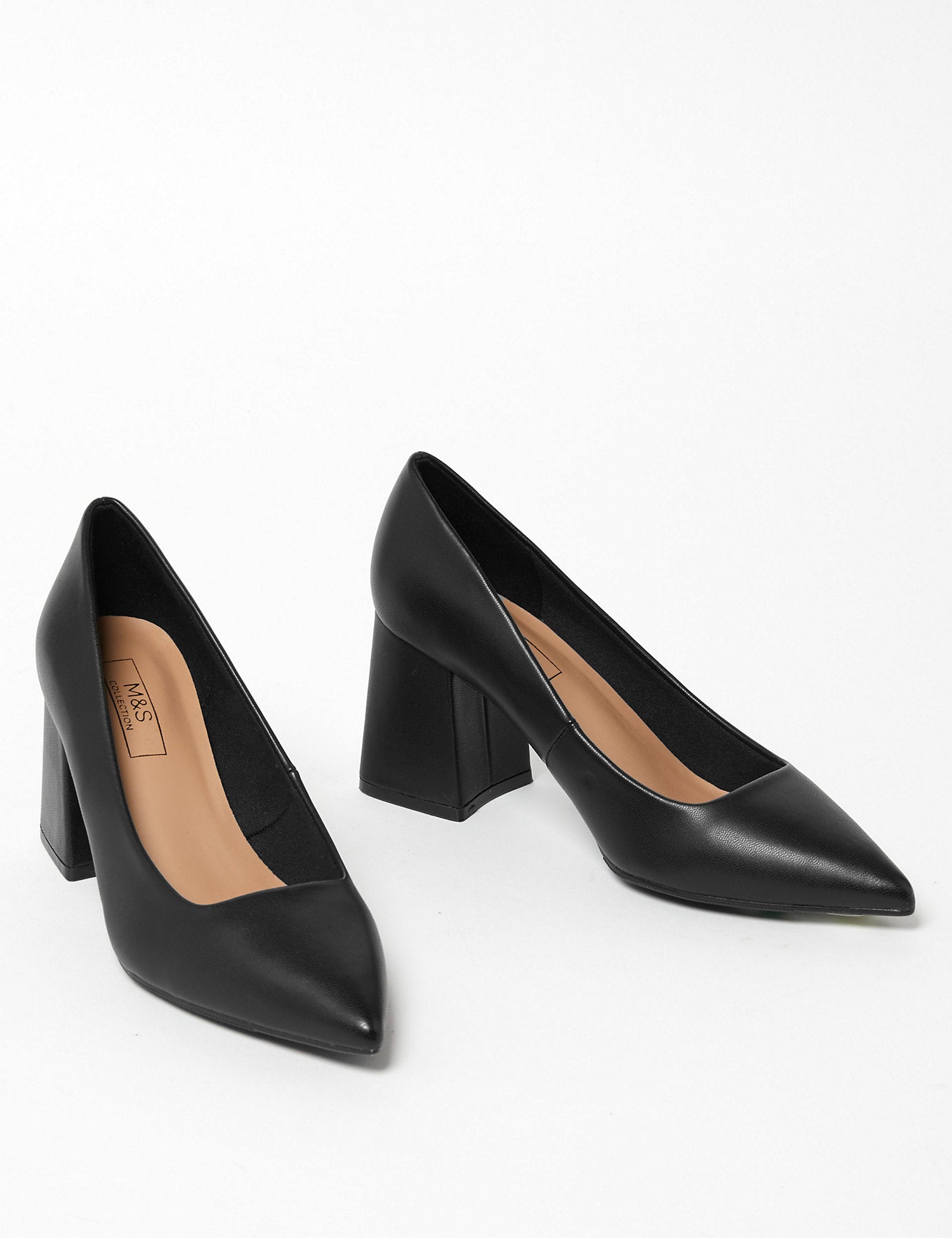 Block Heel Pointed Court Shoes
