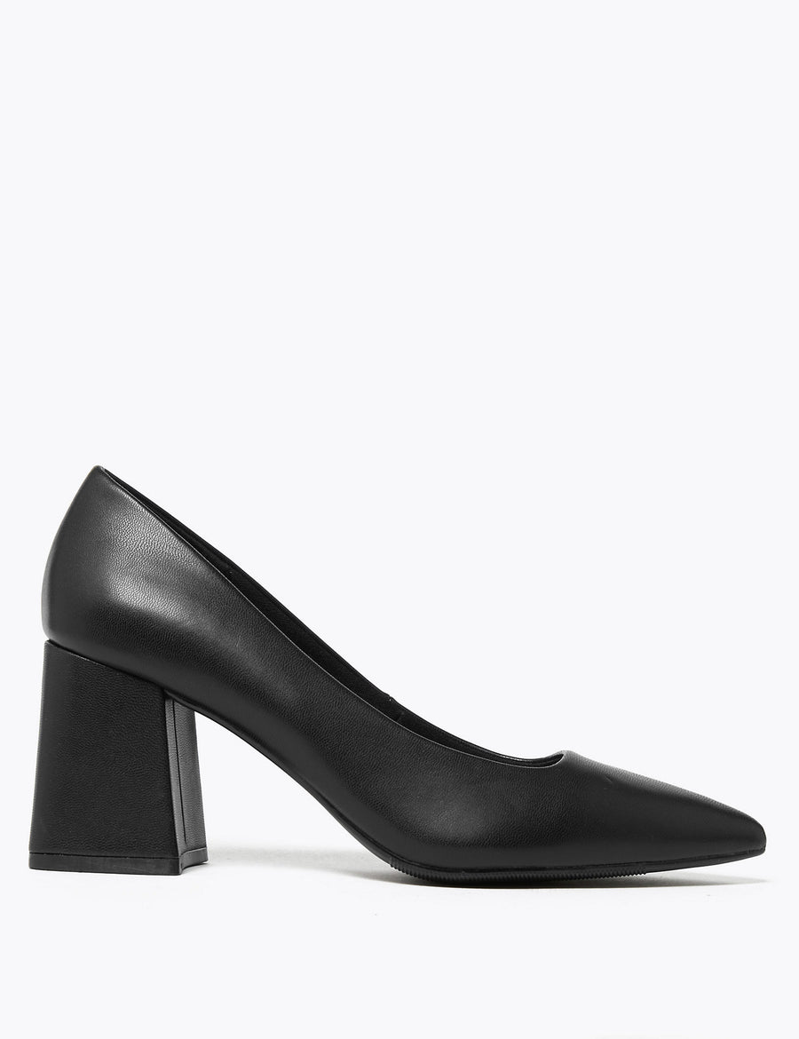 Block Heel Pointed Court Shoes