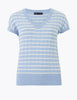 Linen Striped Ribbed V-Neck Knitted Top