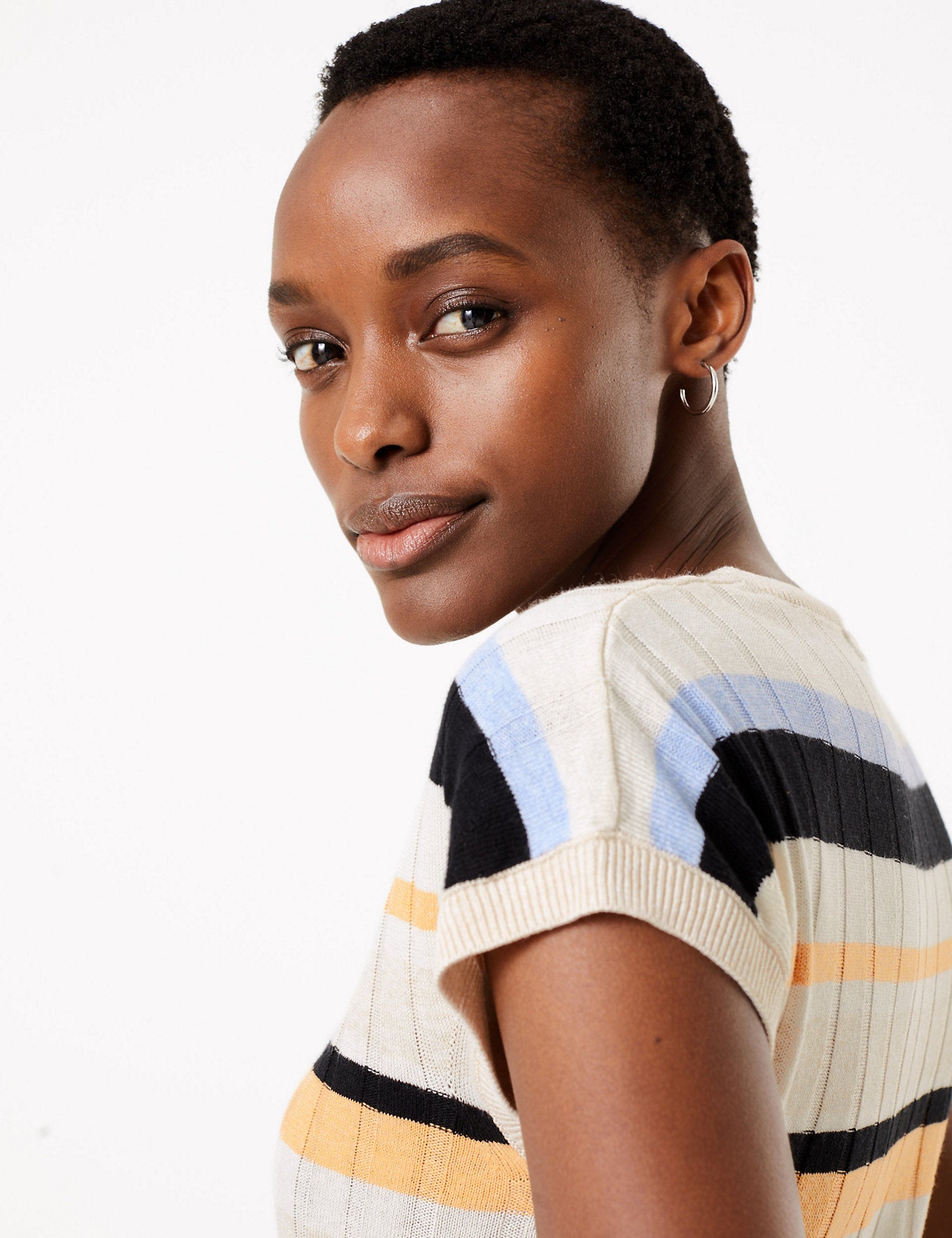 Striped V-Neck Top with Linen