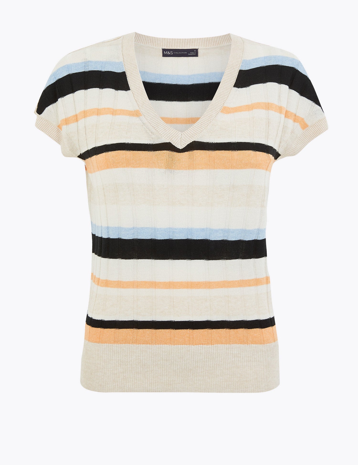 Striped V-Neck Top with Linen