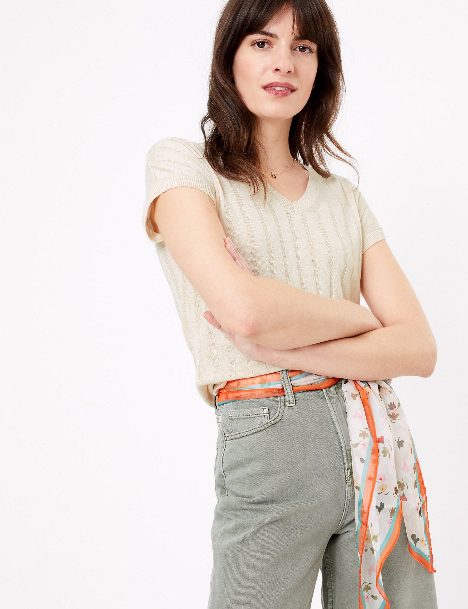 Ribbed Knitted V-Neck Top