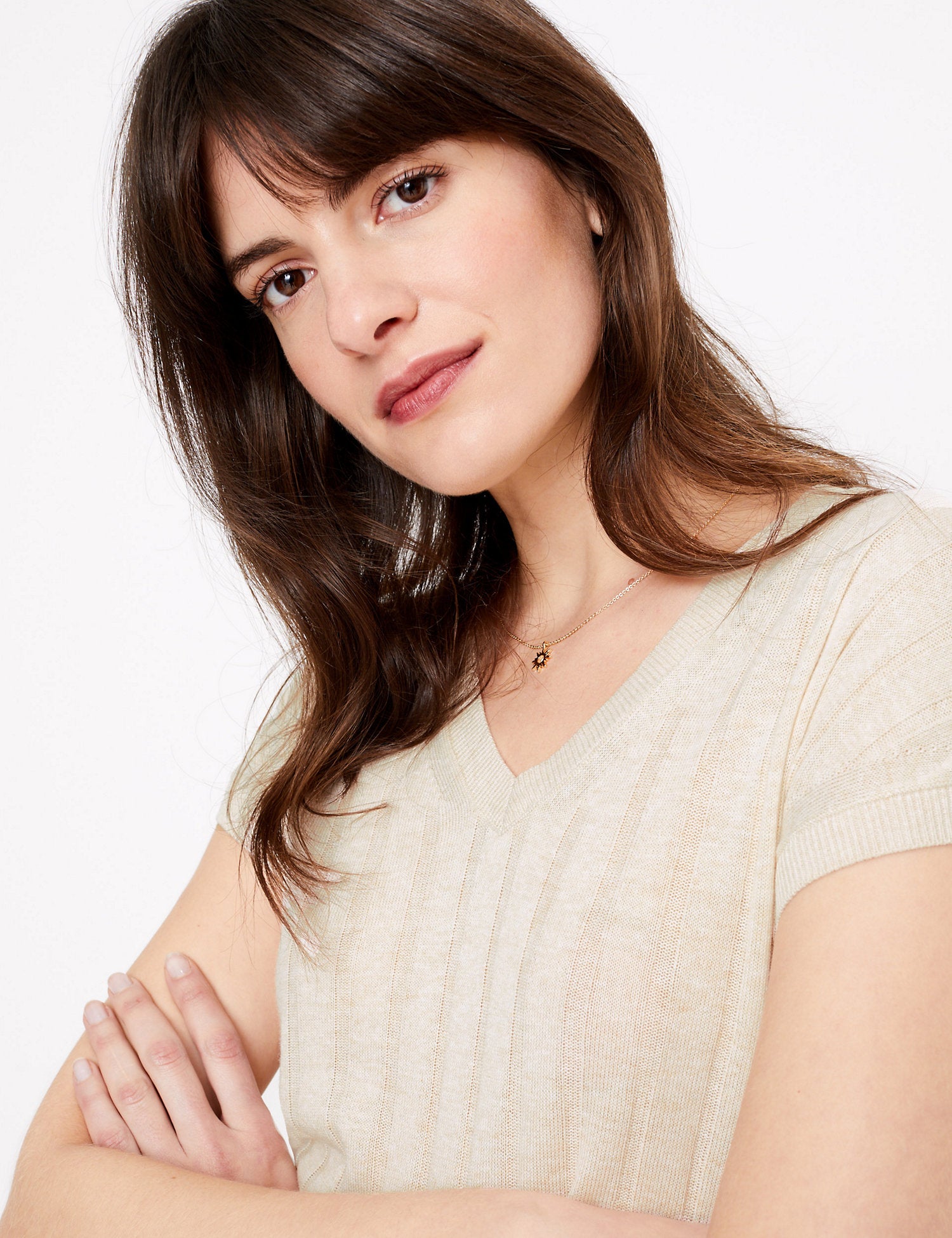Ribbed Knitted V-Neck Top