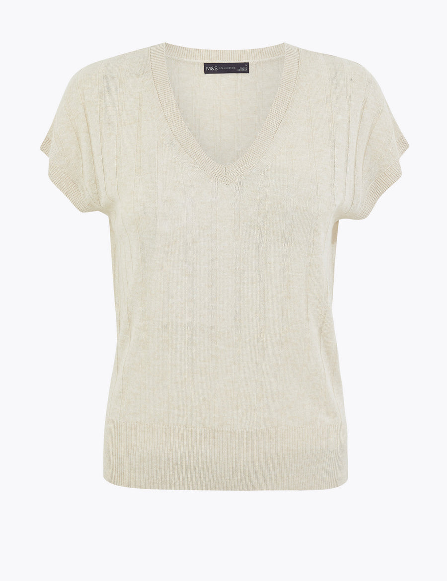 Ribbed Knitted V-Neck Top