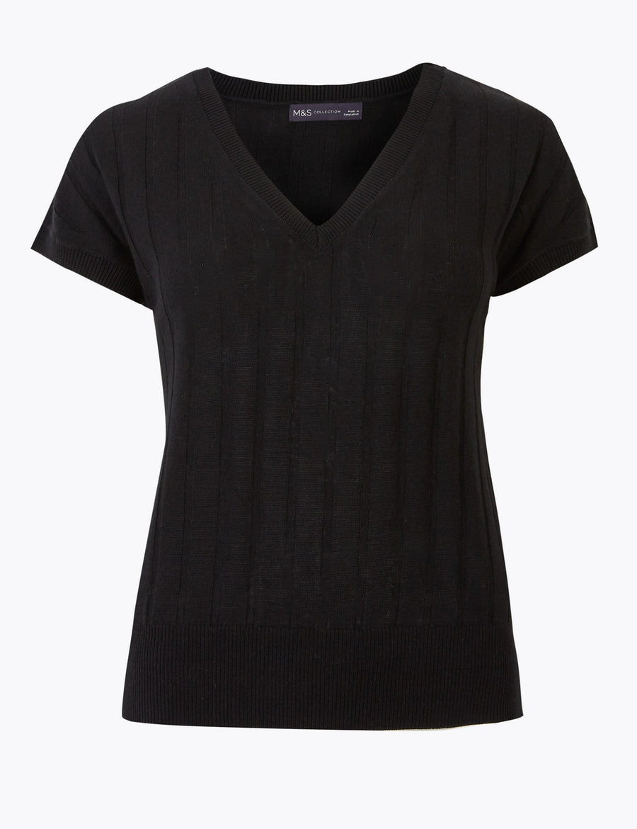 Ribbed Knitted V-Neck Top
