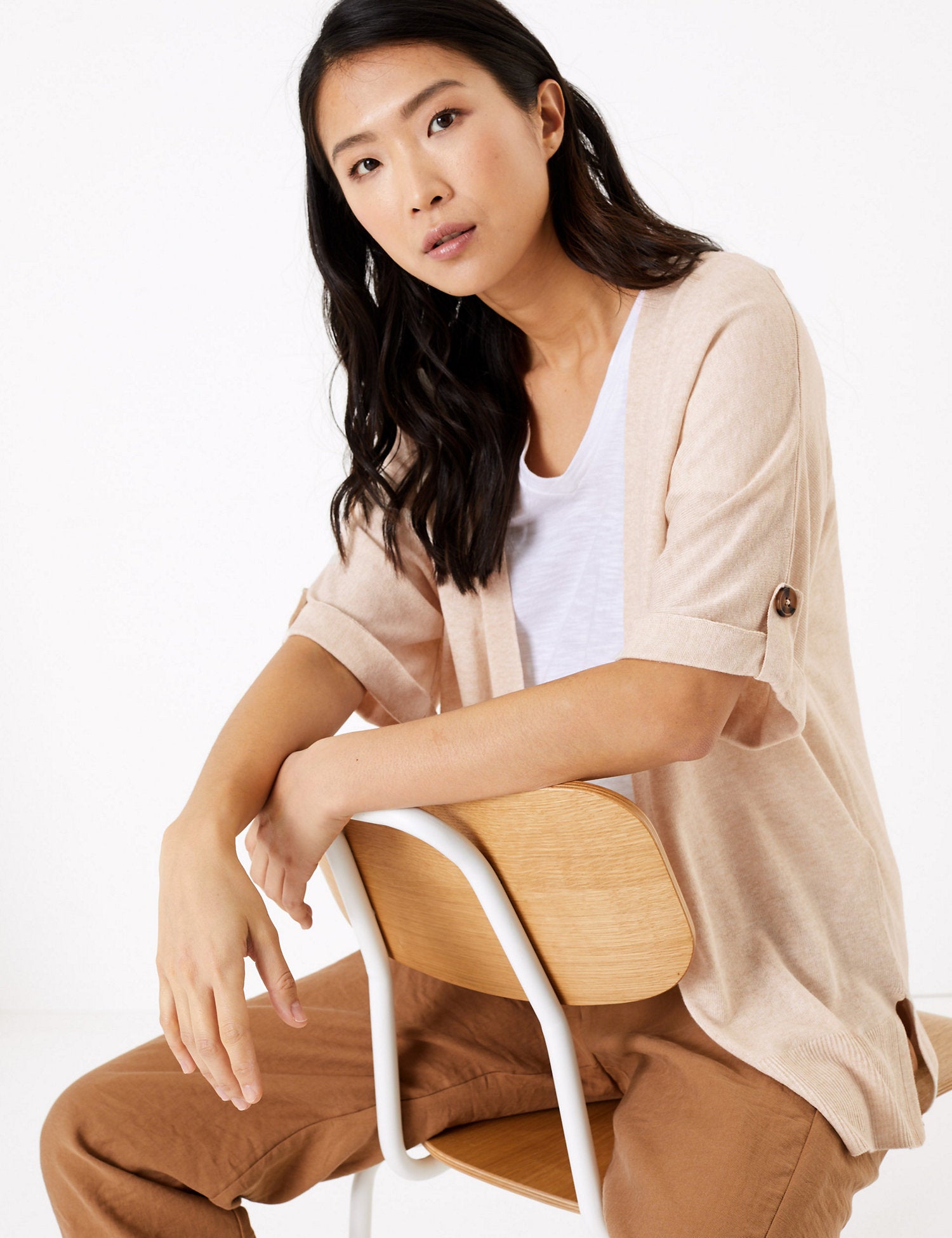 Short Sleeve Relaxed Cardigan with Linen