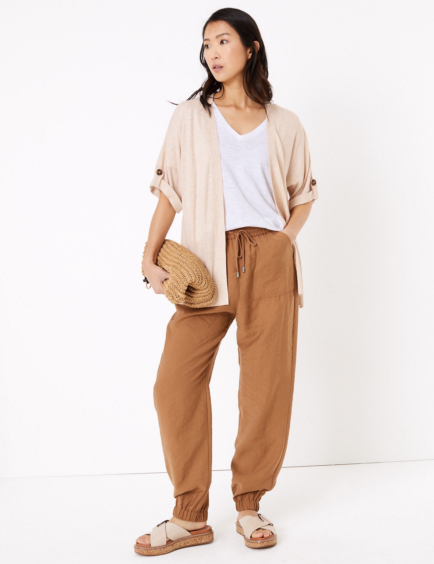 Short Sleeve Relaxed Cardigan with Linen