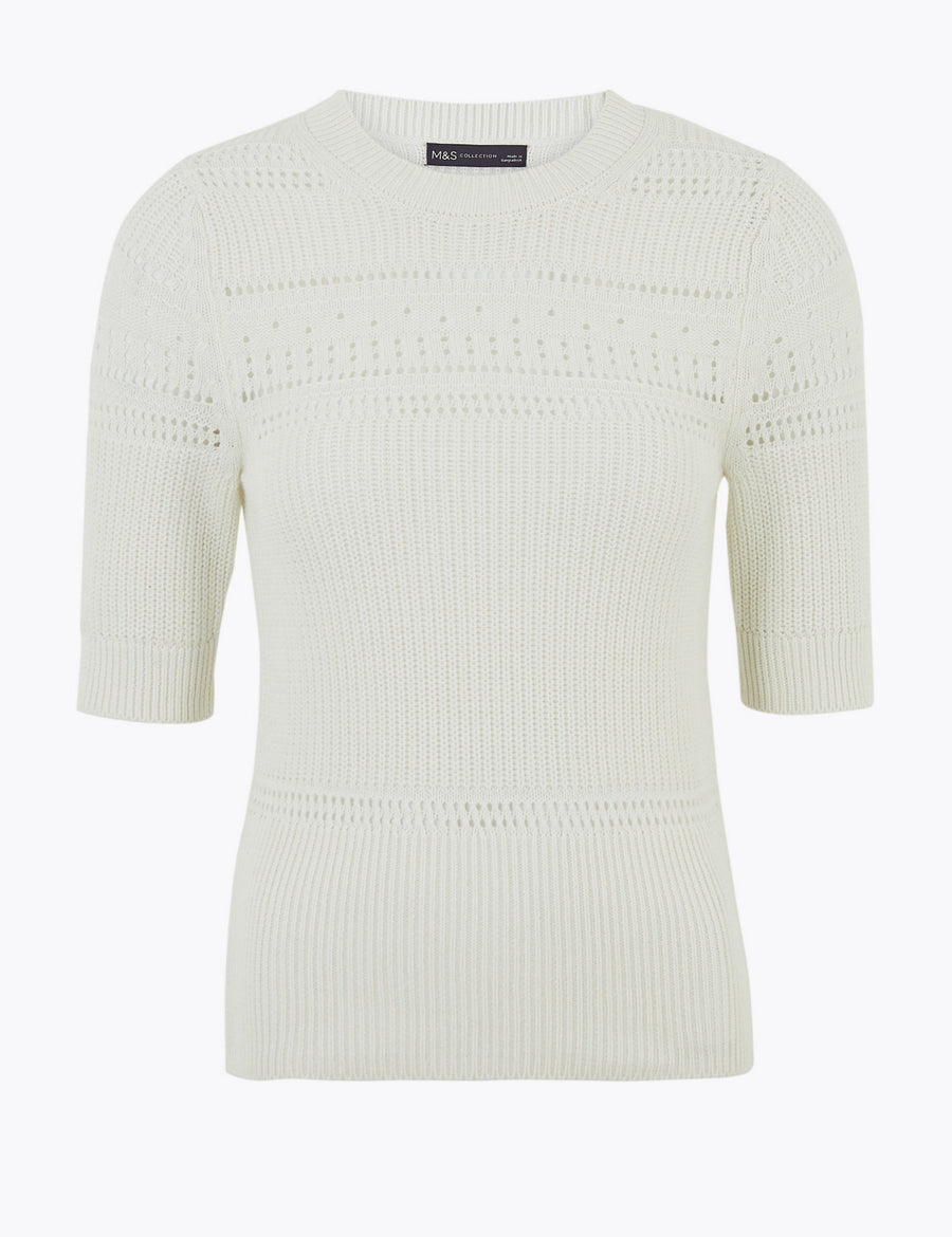 Pure Cotton Knitted Short Sleeve Jumper