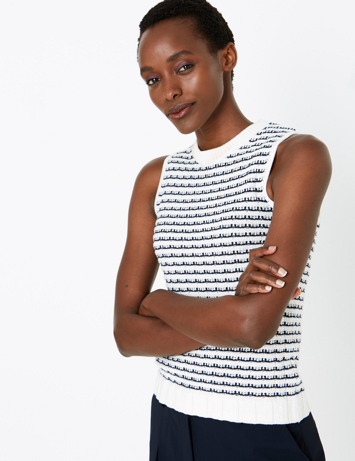 Pure Cotton Striped Sleeveless Knitted Top