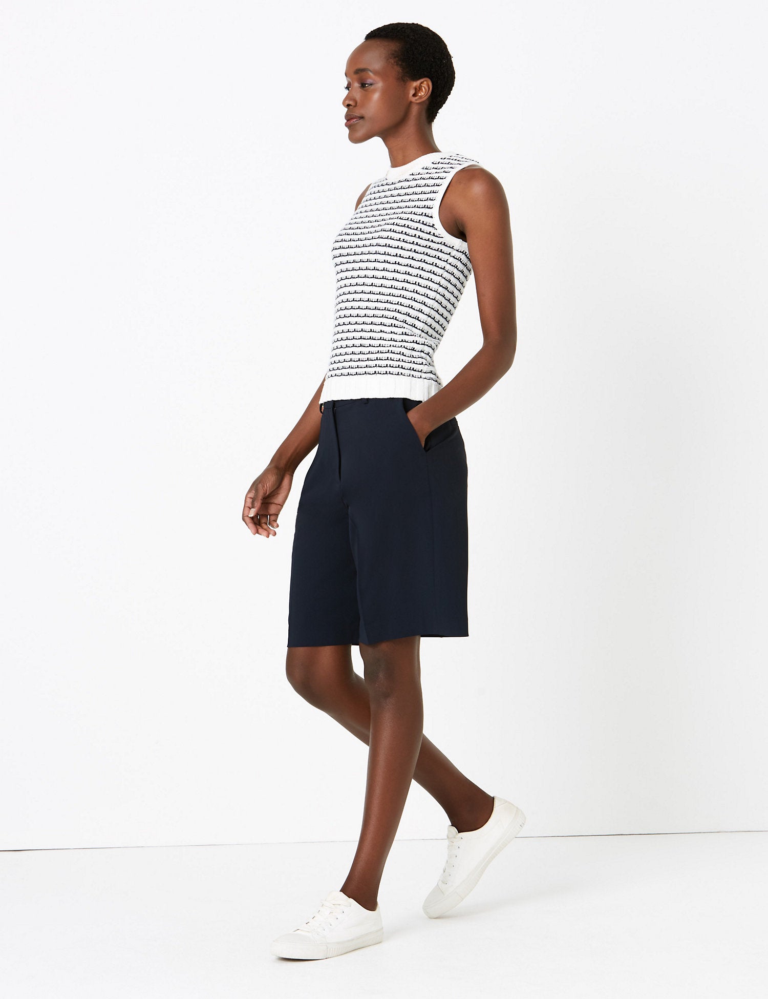 Pure Cotton Striped Sleeveless Knitted Top