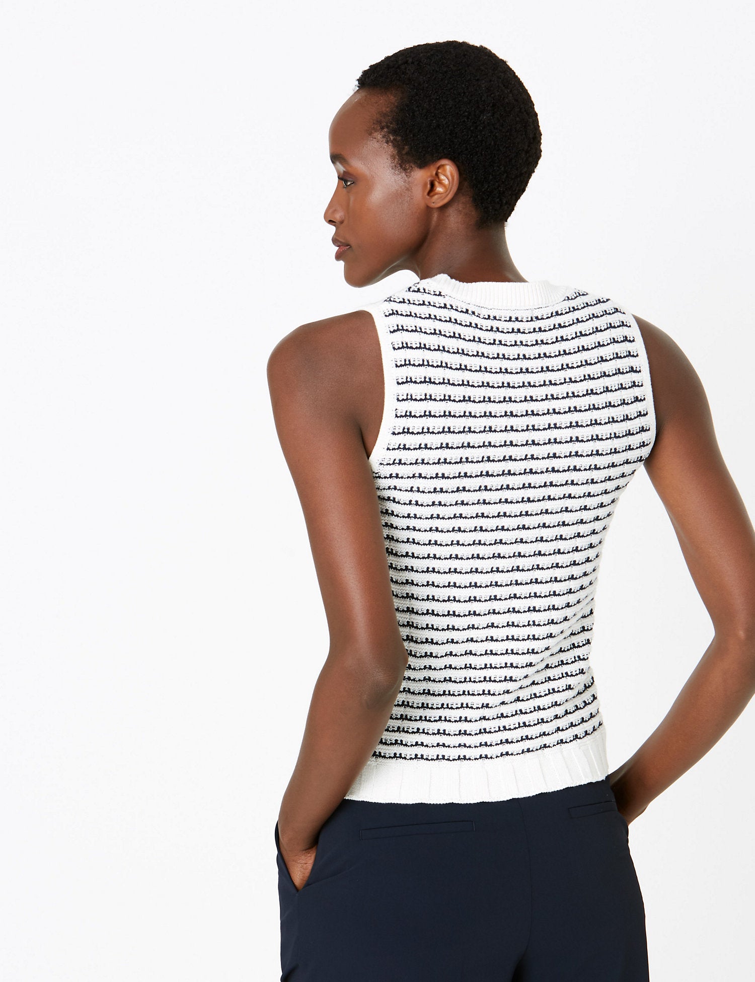 Pure Cotton Striped Sleeveless Knitted Top