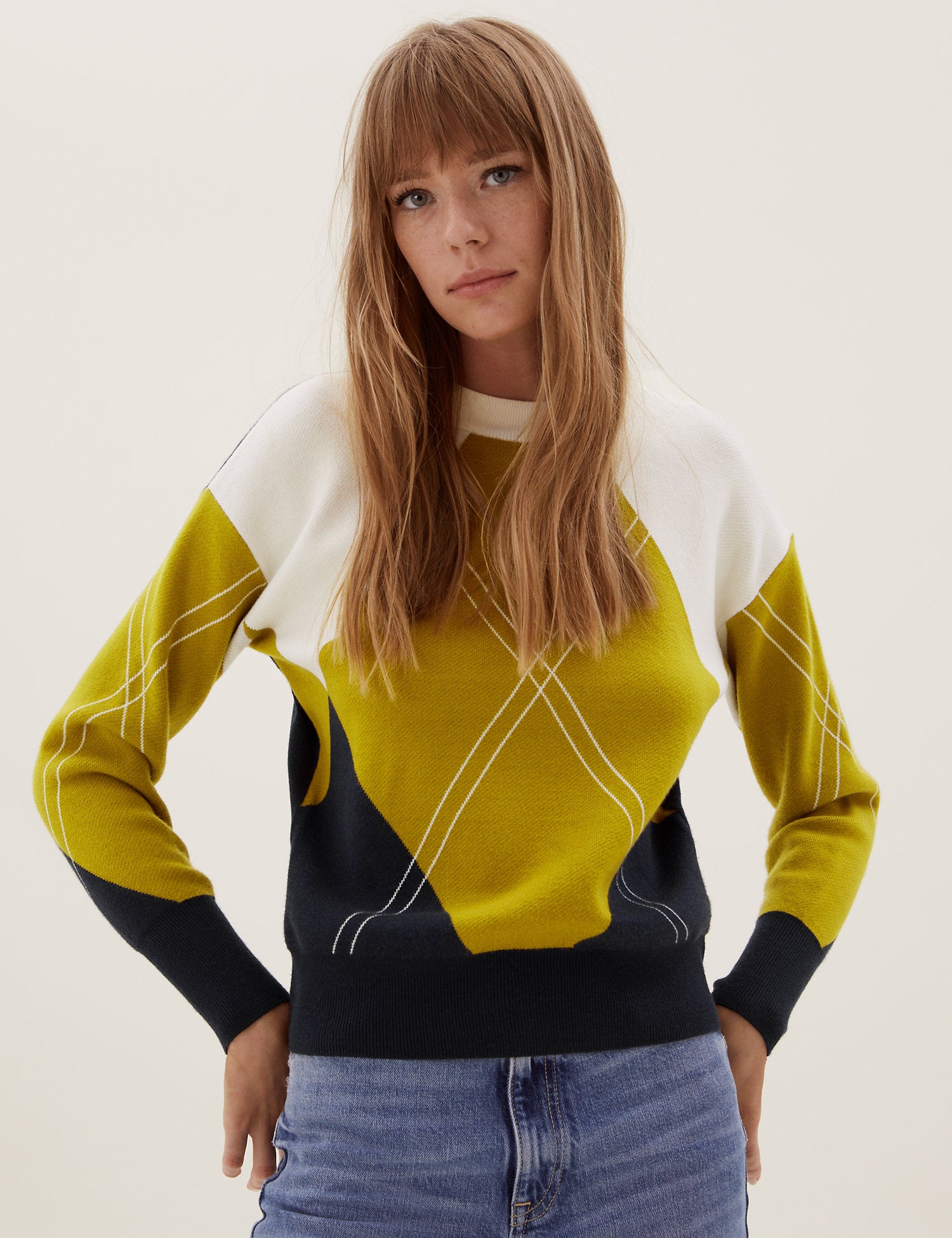 Soft Touch Argyle Crew Neck Relaxed Jumper