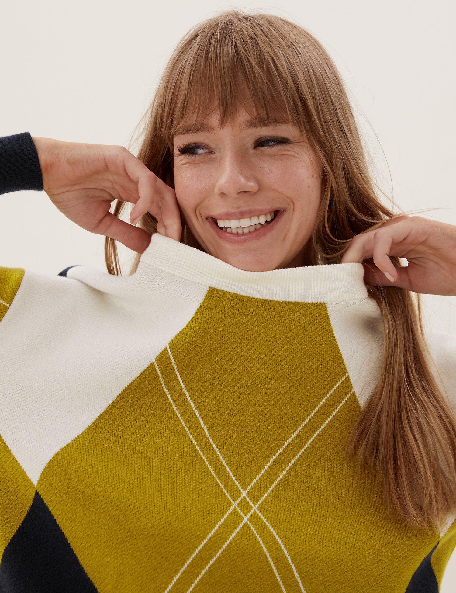 Soft Touch Argyle Crew Neck Relaxed Jumper