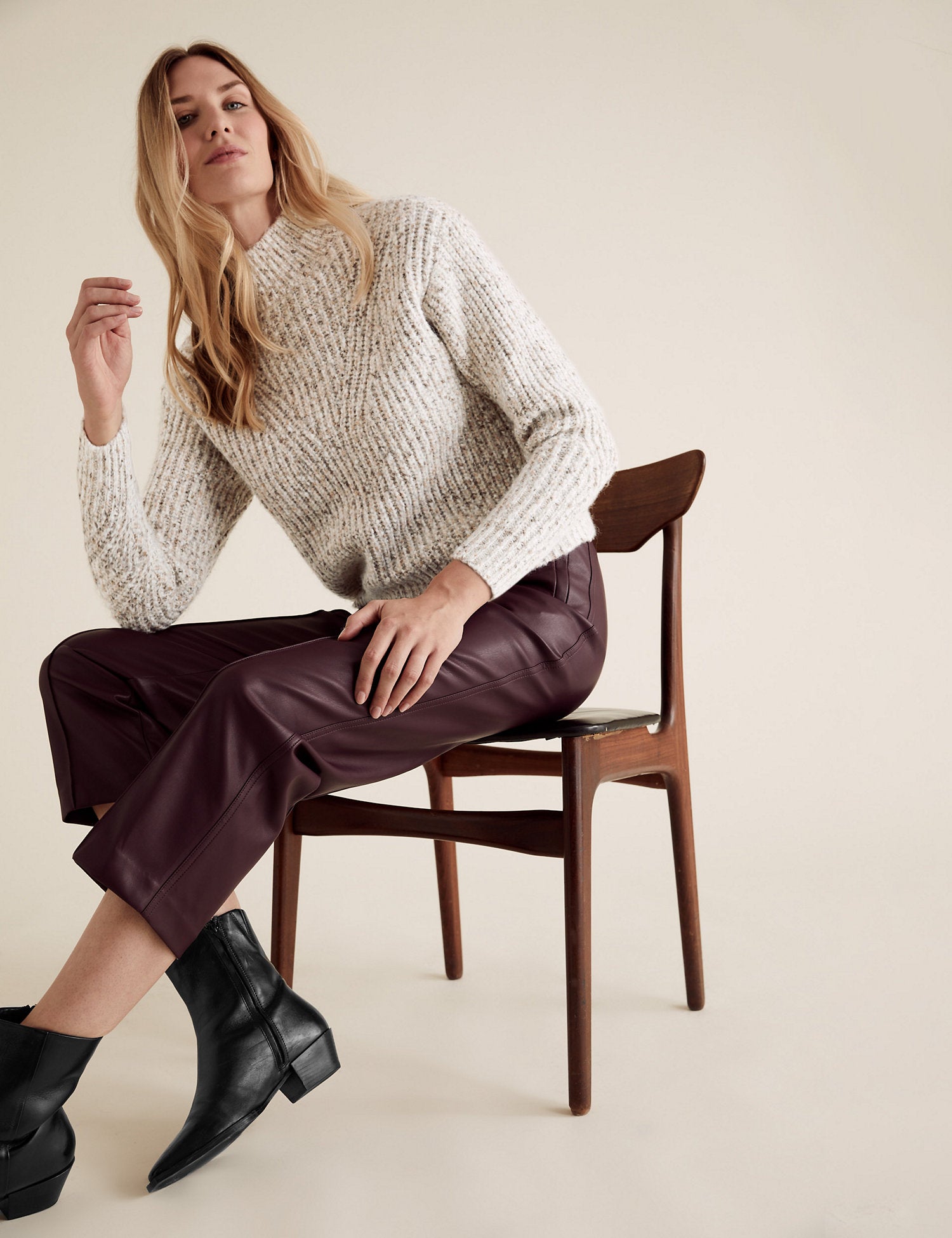Textured Funnel Neck Relaxed Jumper