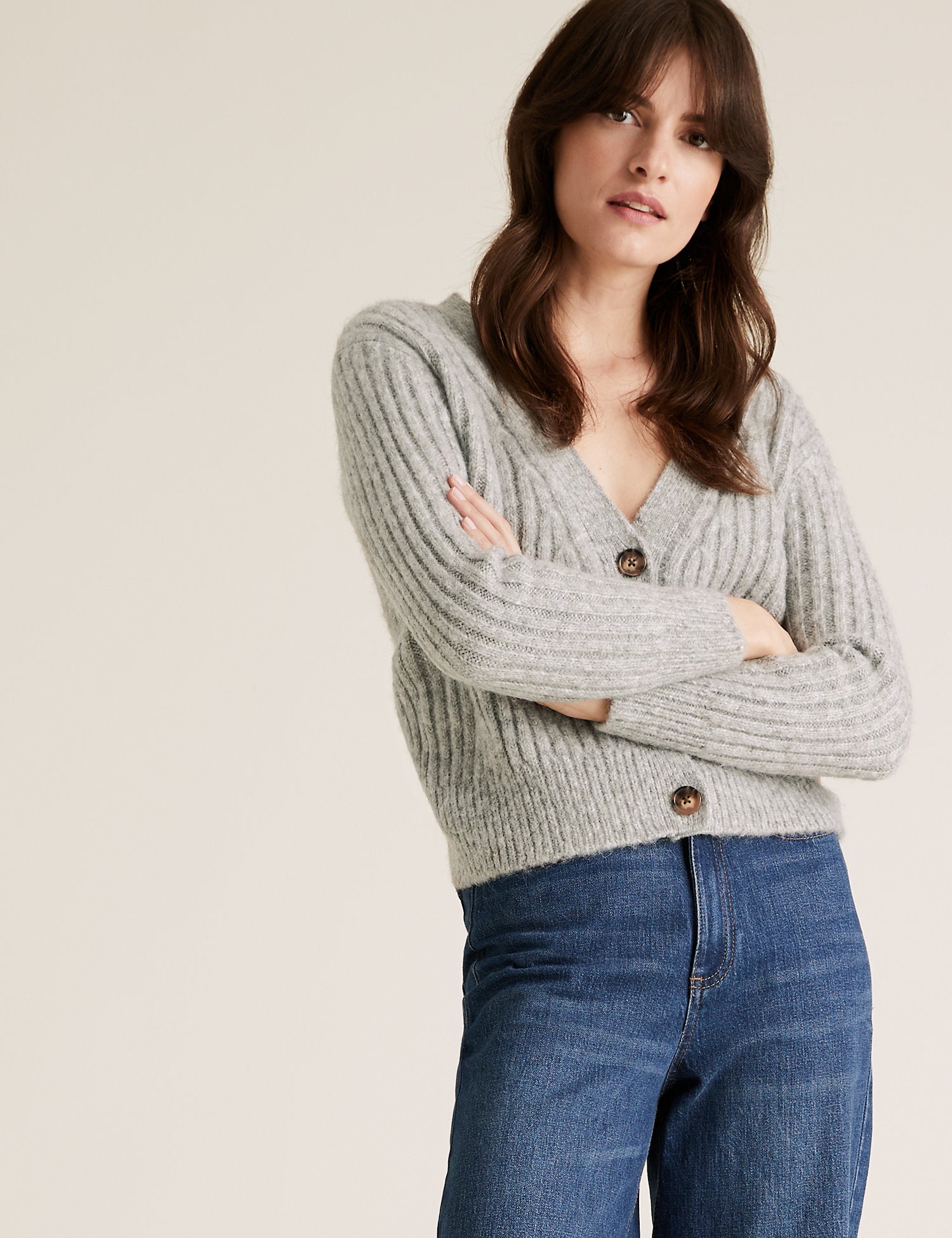 Textured V-Neck Relaxed Cardigan