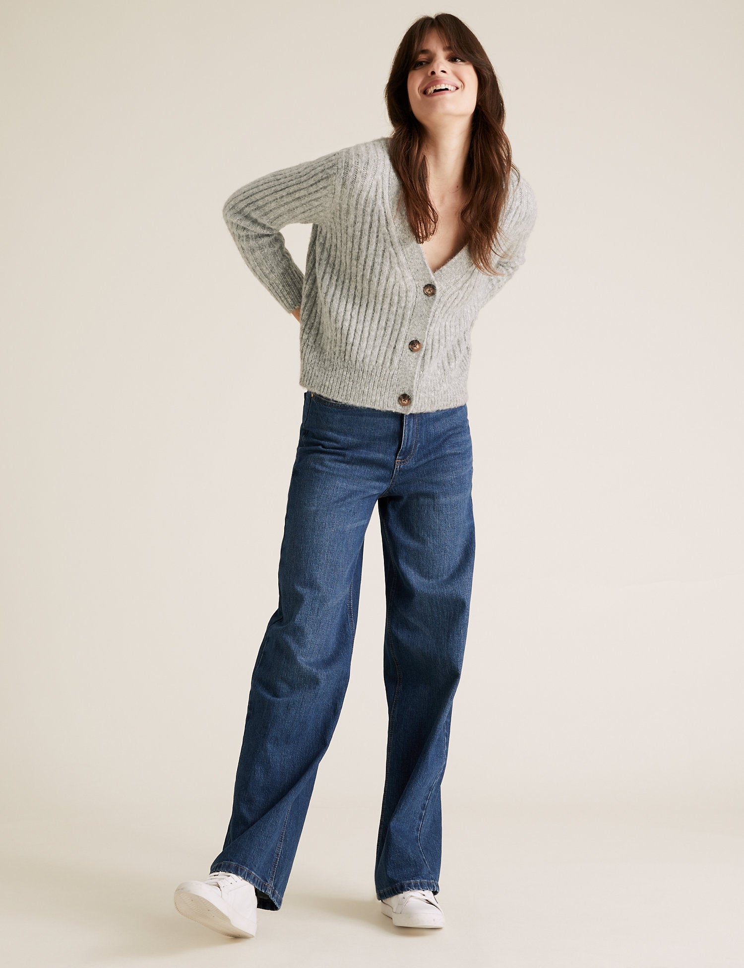 Textured V-Neck Relaxed Cardigan