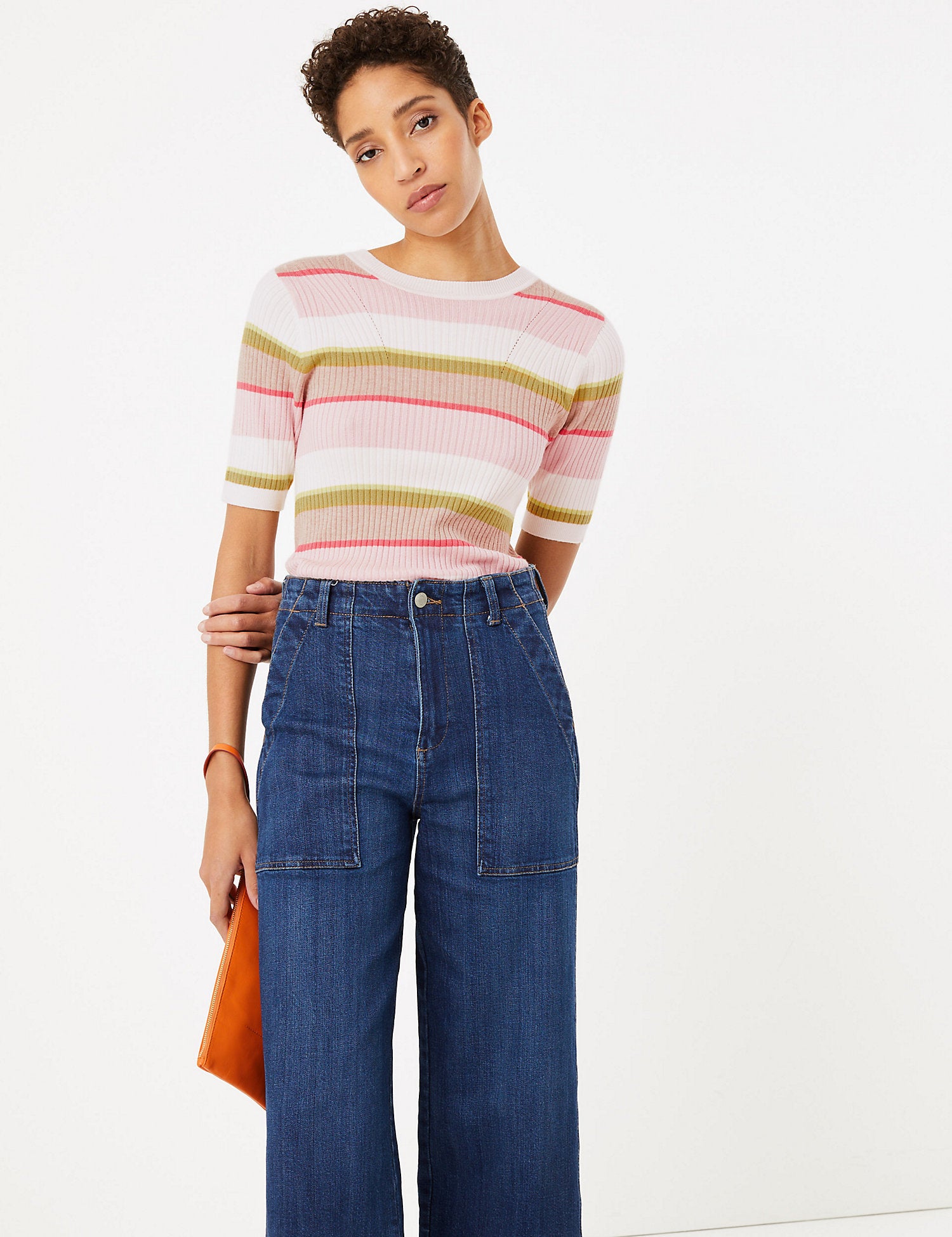 Striped Ribbed Short Sleeve Top