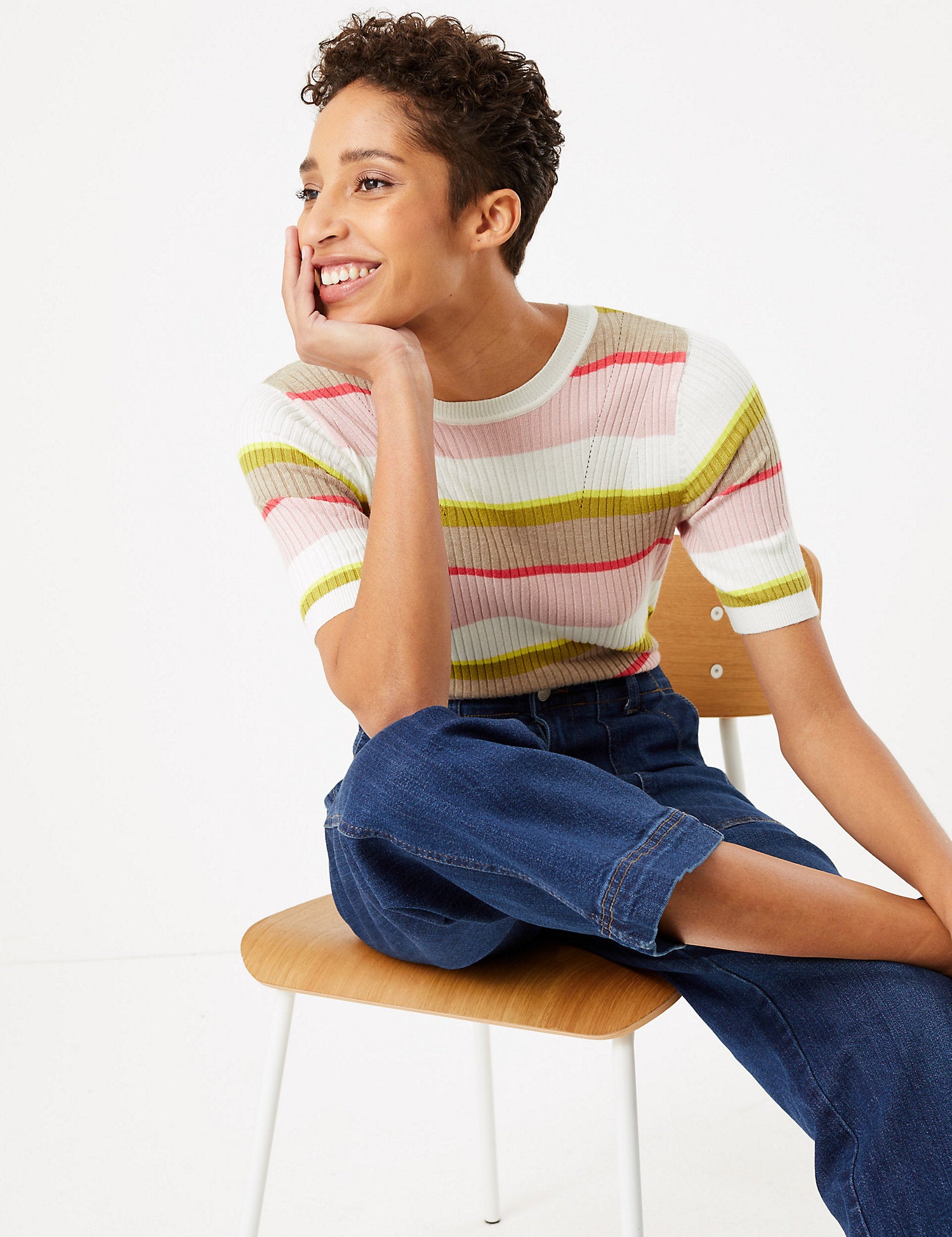 Striped Ribbed Short Sleeve Top