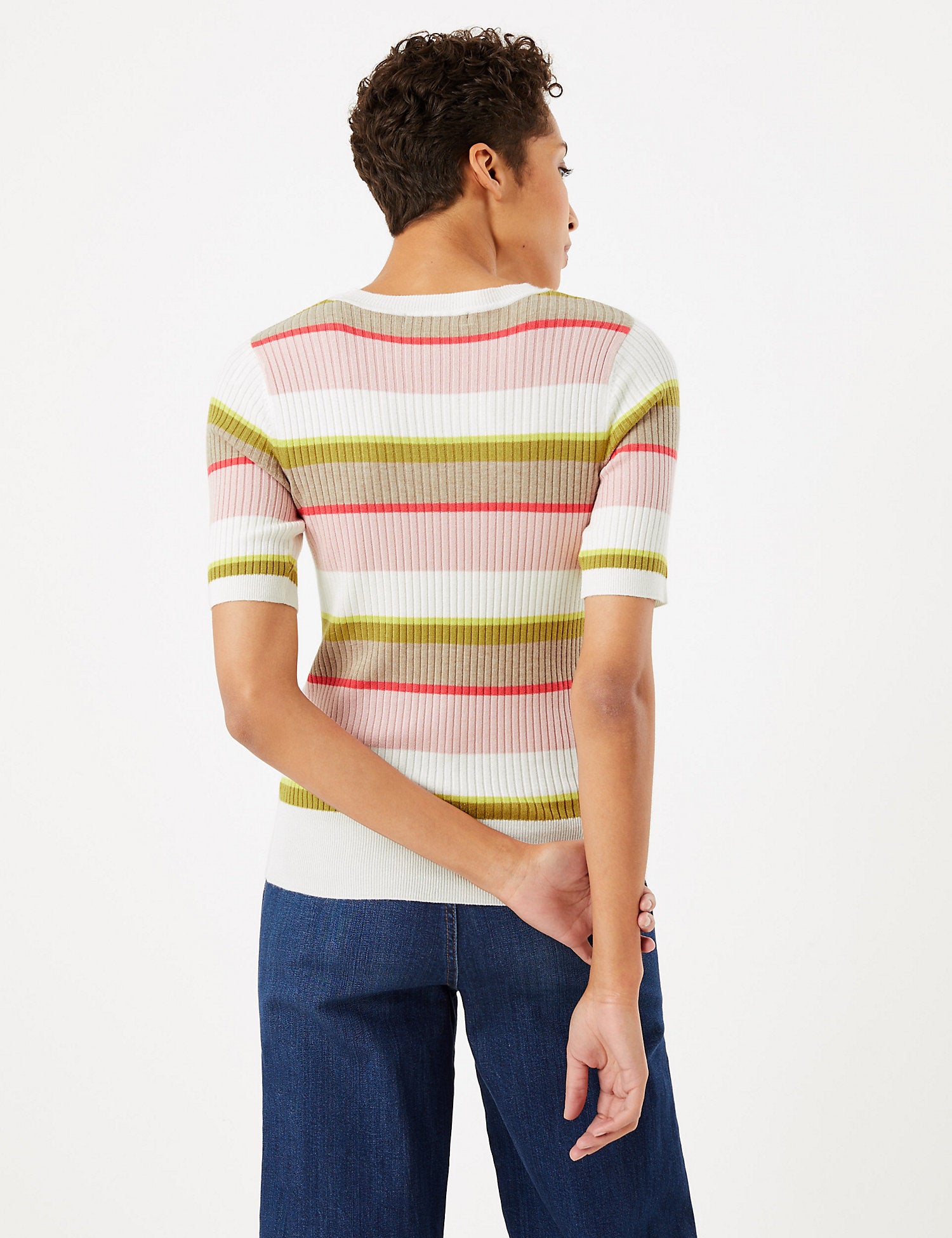 Striped Ribbed Short Sleeve Top