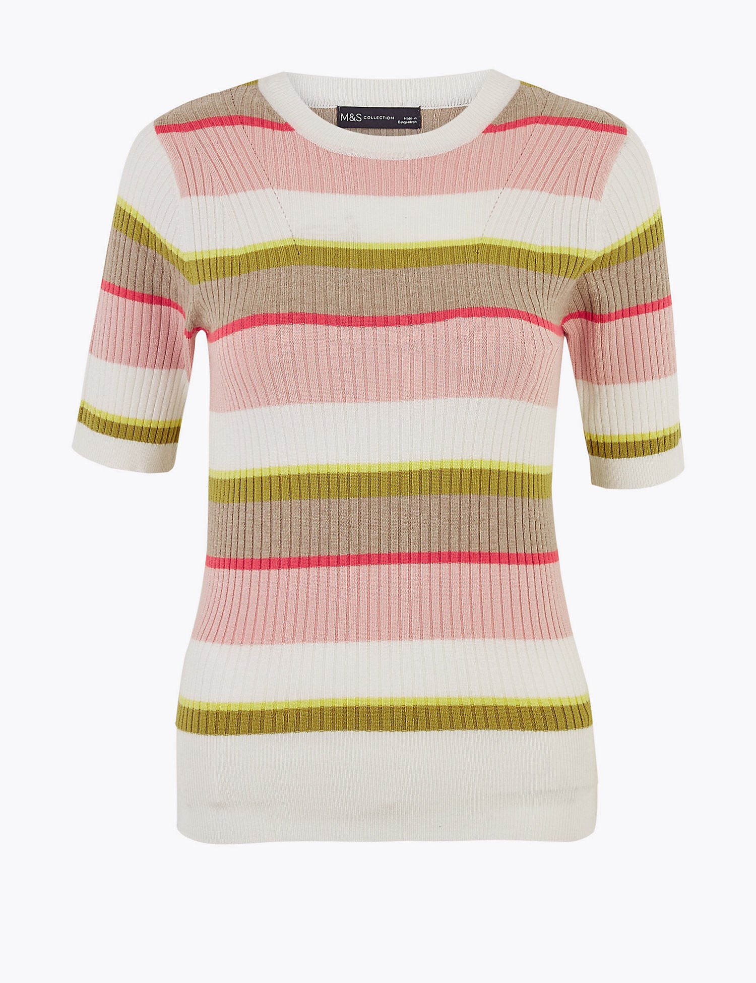 Striped Ribbed Short Sleeve Top