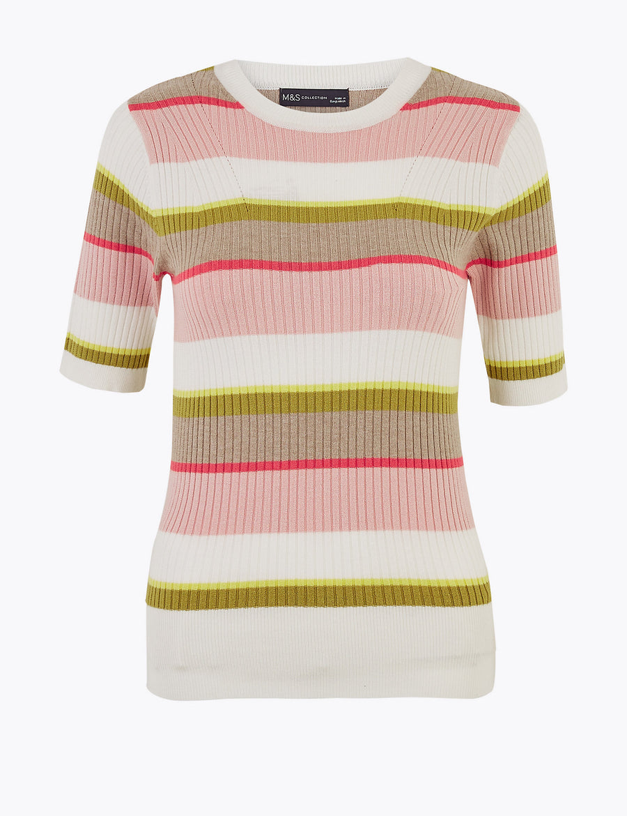 Striped Ribbed Short Sleeve Top