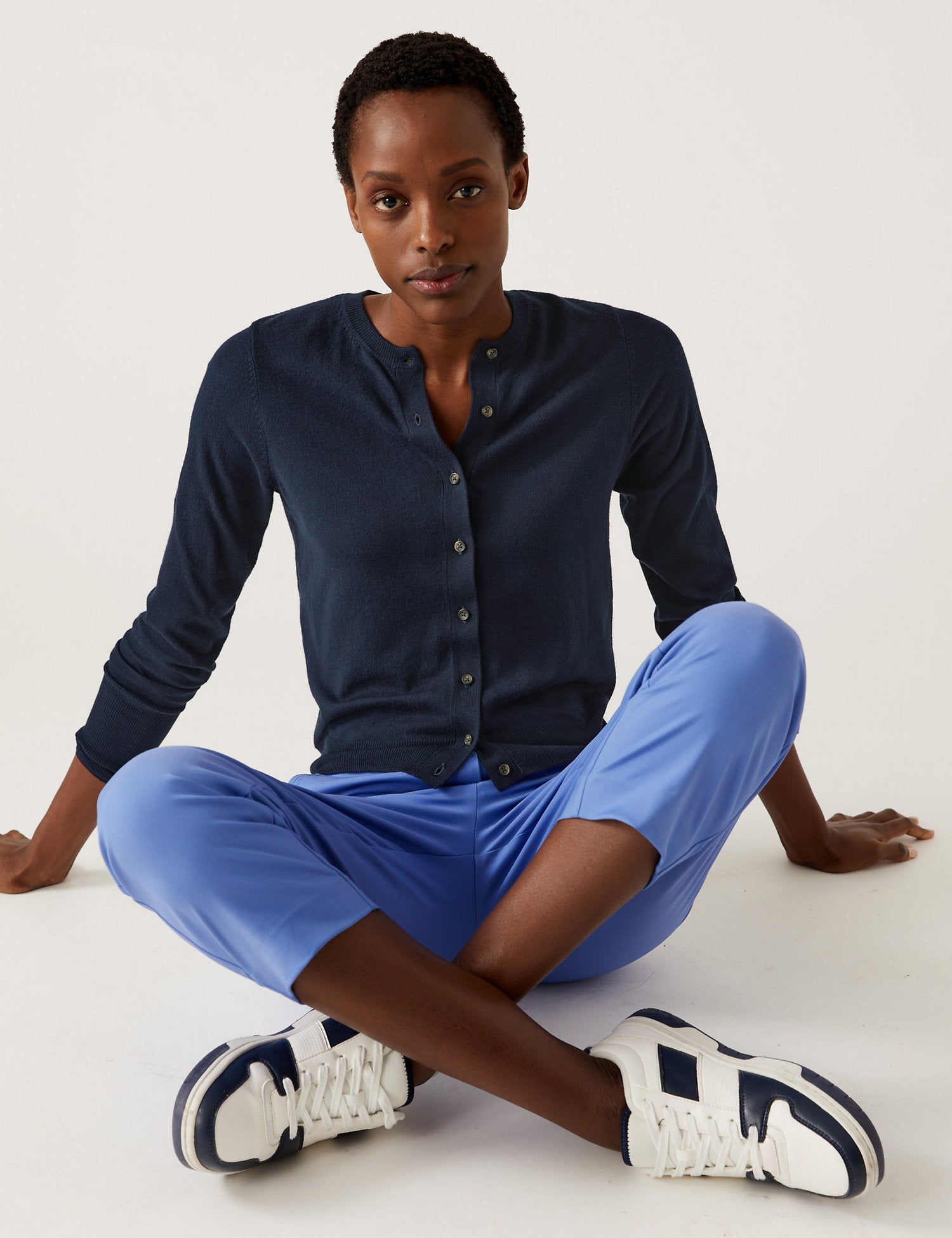 Crew Neck Button Front Cardigan