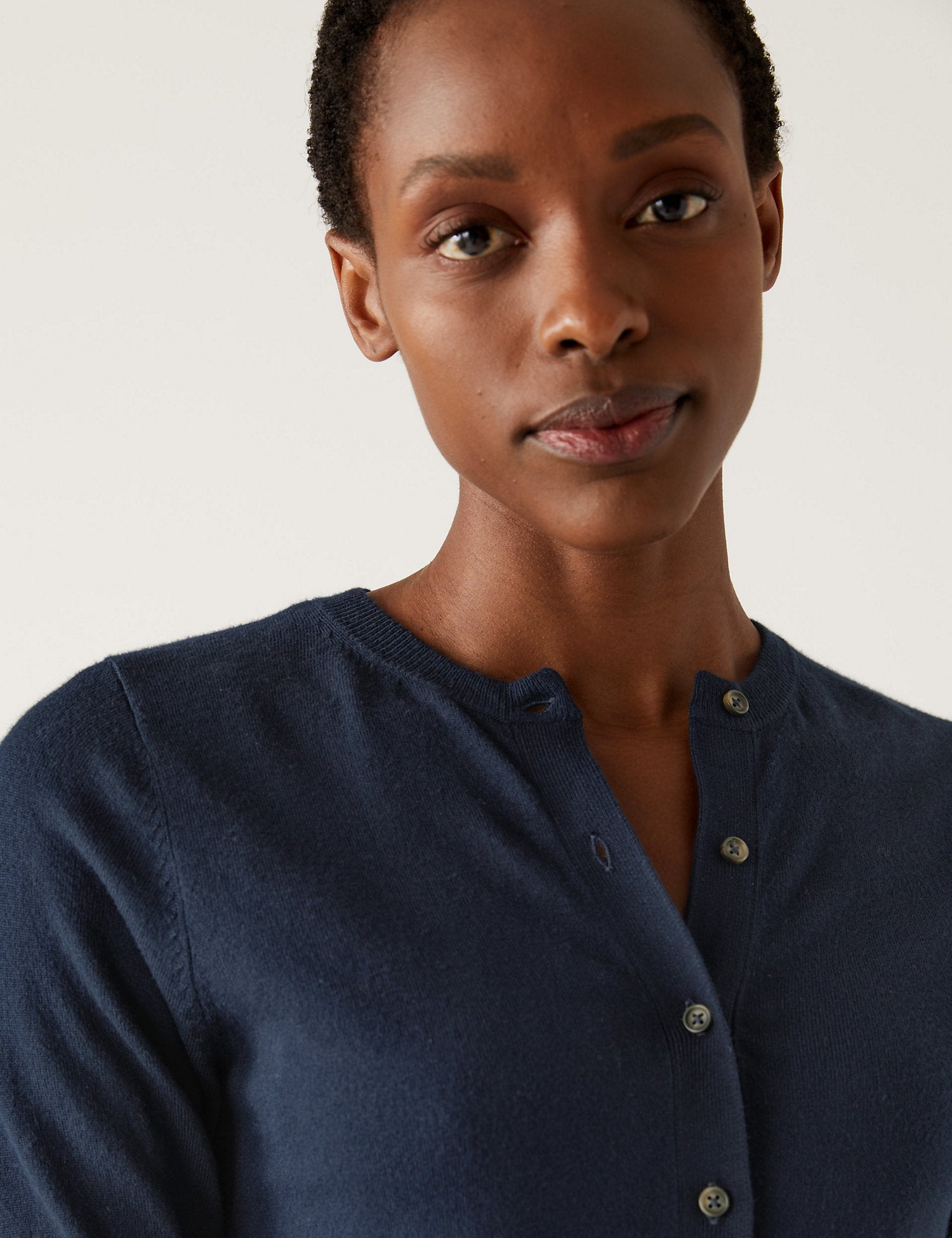 Crew Neck Button Front Cardigan