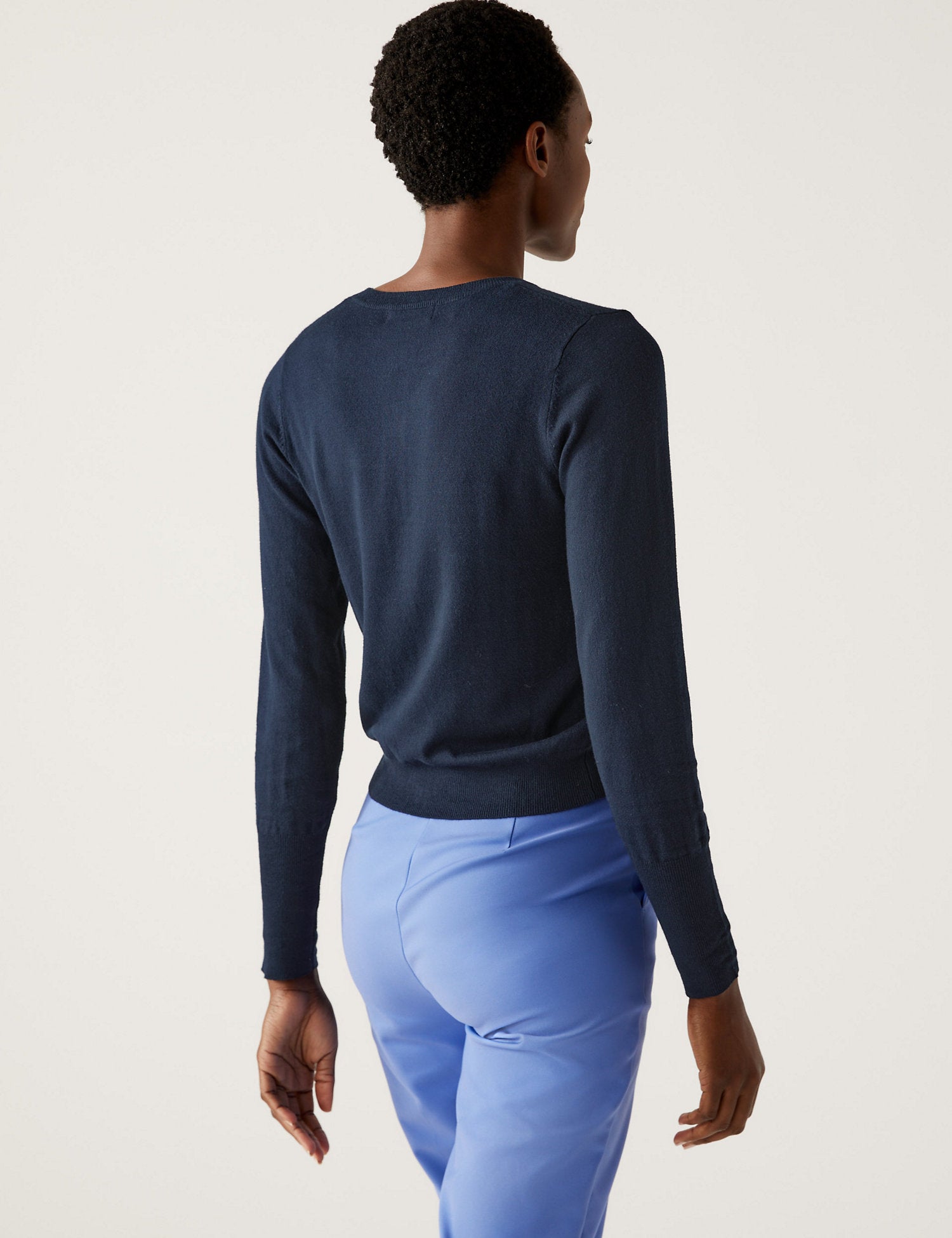 Crew Neck Button Front Cardigan