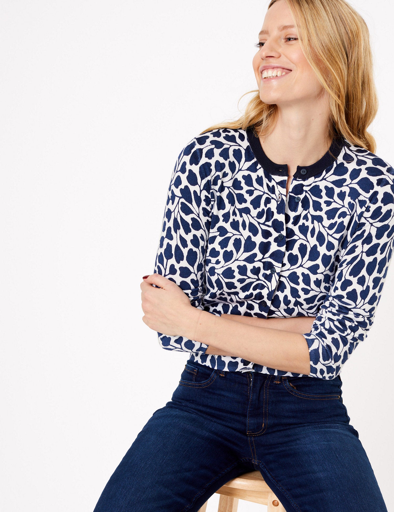 Printed Crew Neck Cardigan