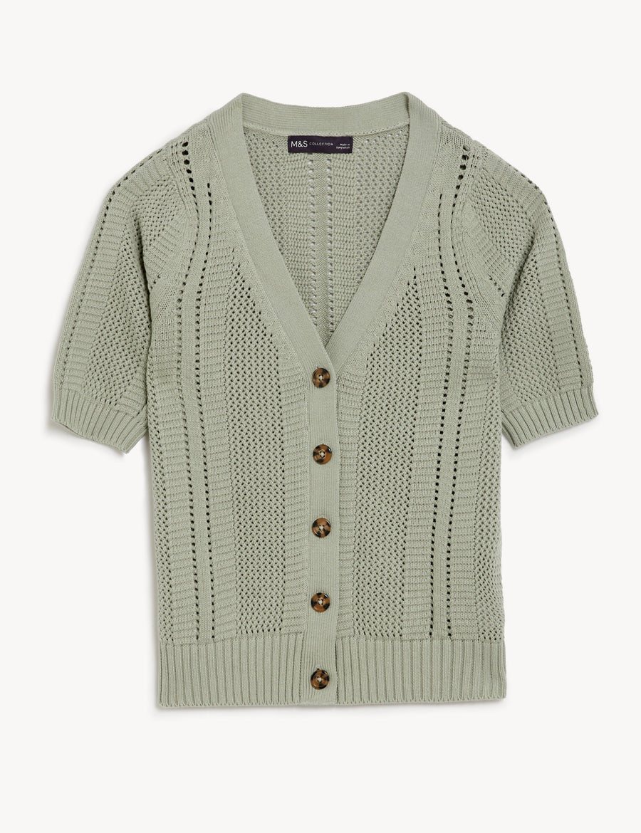 Cotton Rich Textured V-Neck Cardigan