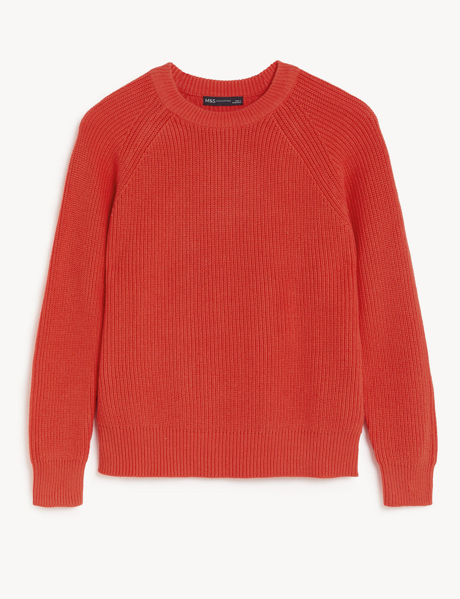 Cotton Rich Ribbed Crew Neck Jumper