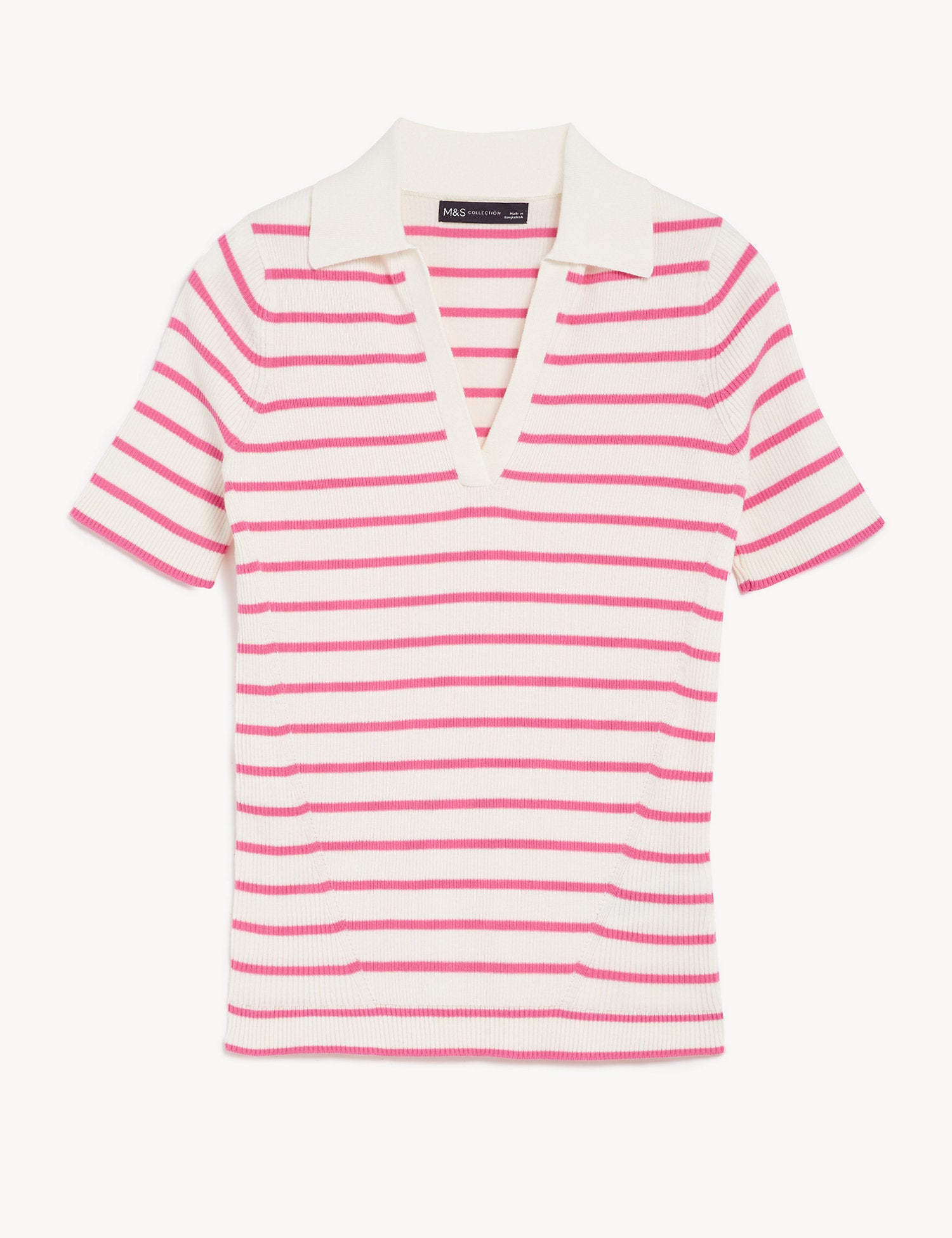 Cotton Rich Striped Collared Knitted Top