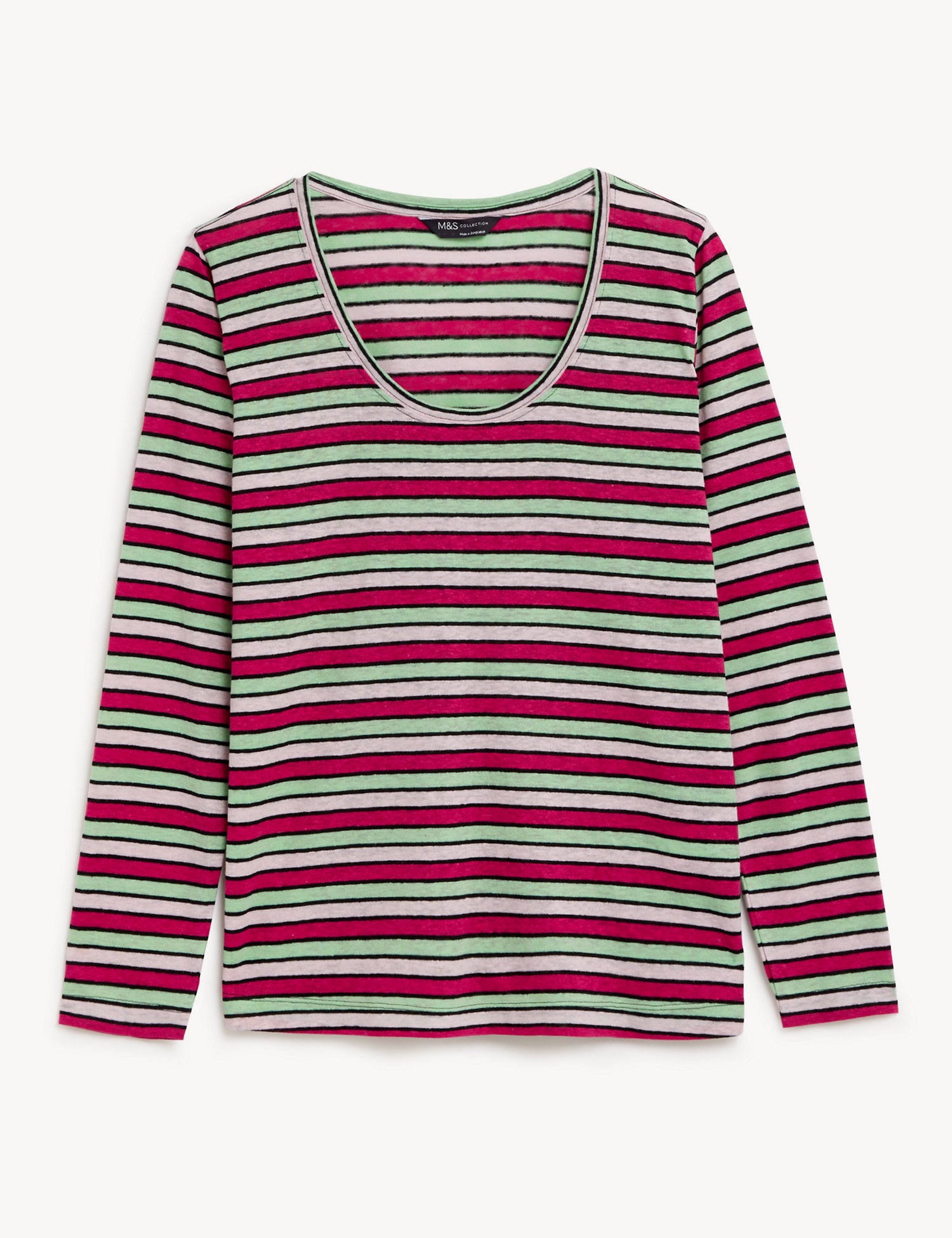Linen Blend Striped Scoop Neck Top