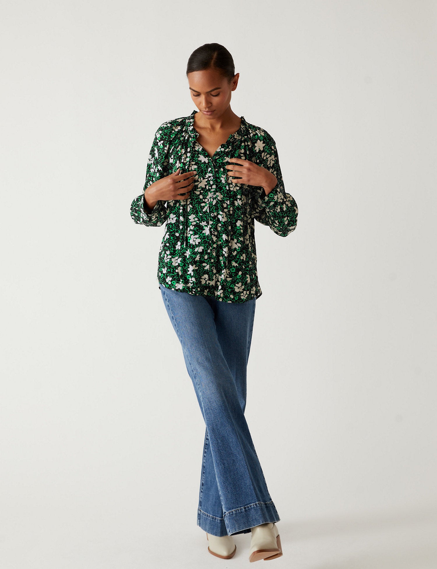 Modal Blend Floral Long Sleeve Blouse