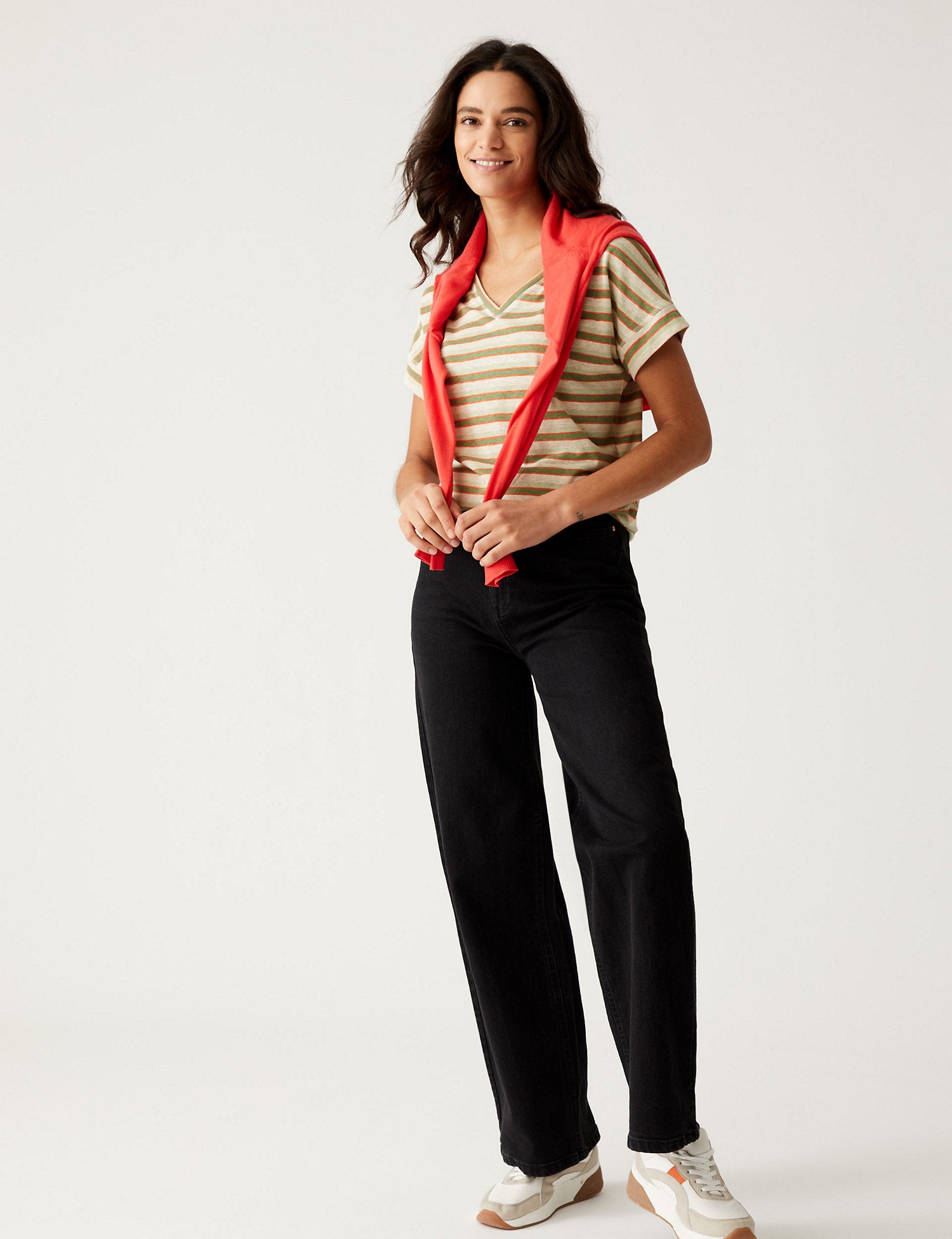 Linen Rich Striped V-Neck T-Shirt