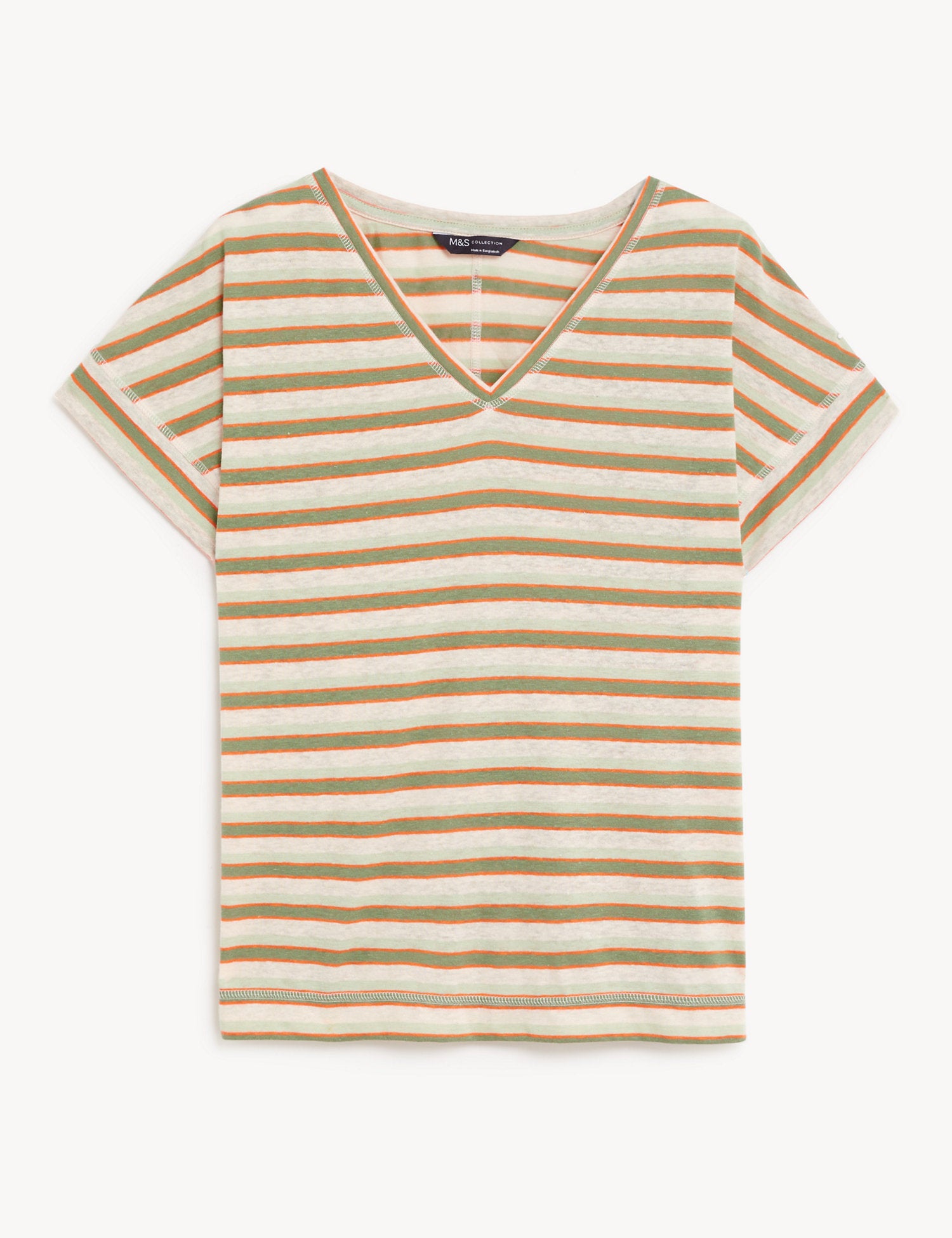 Linen Rich Striped V-Neck T-Shirt