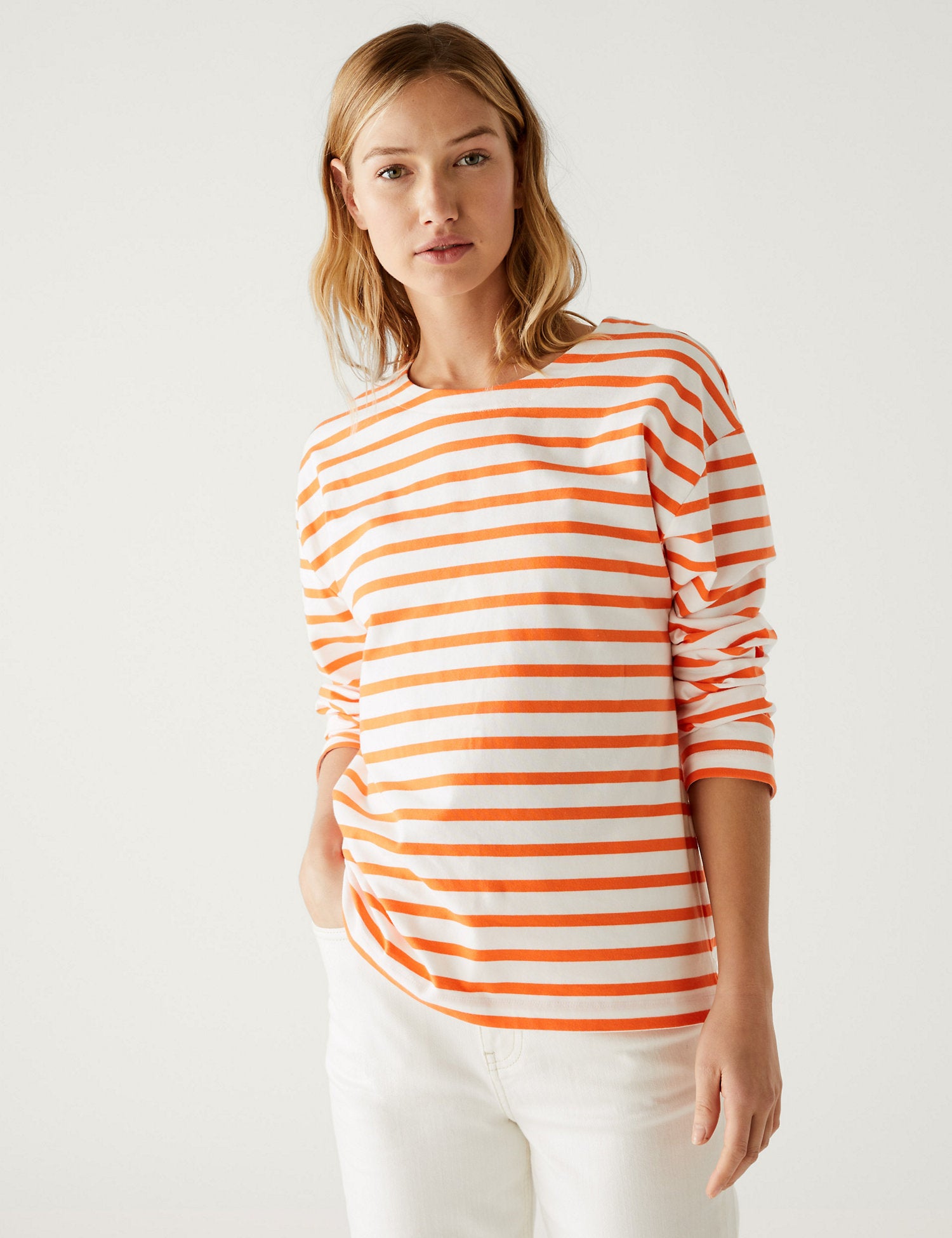 Pure Cotton Striped Crew Neck Top