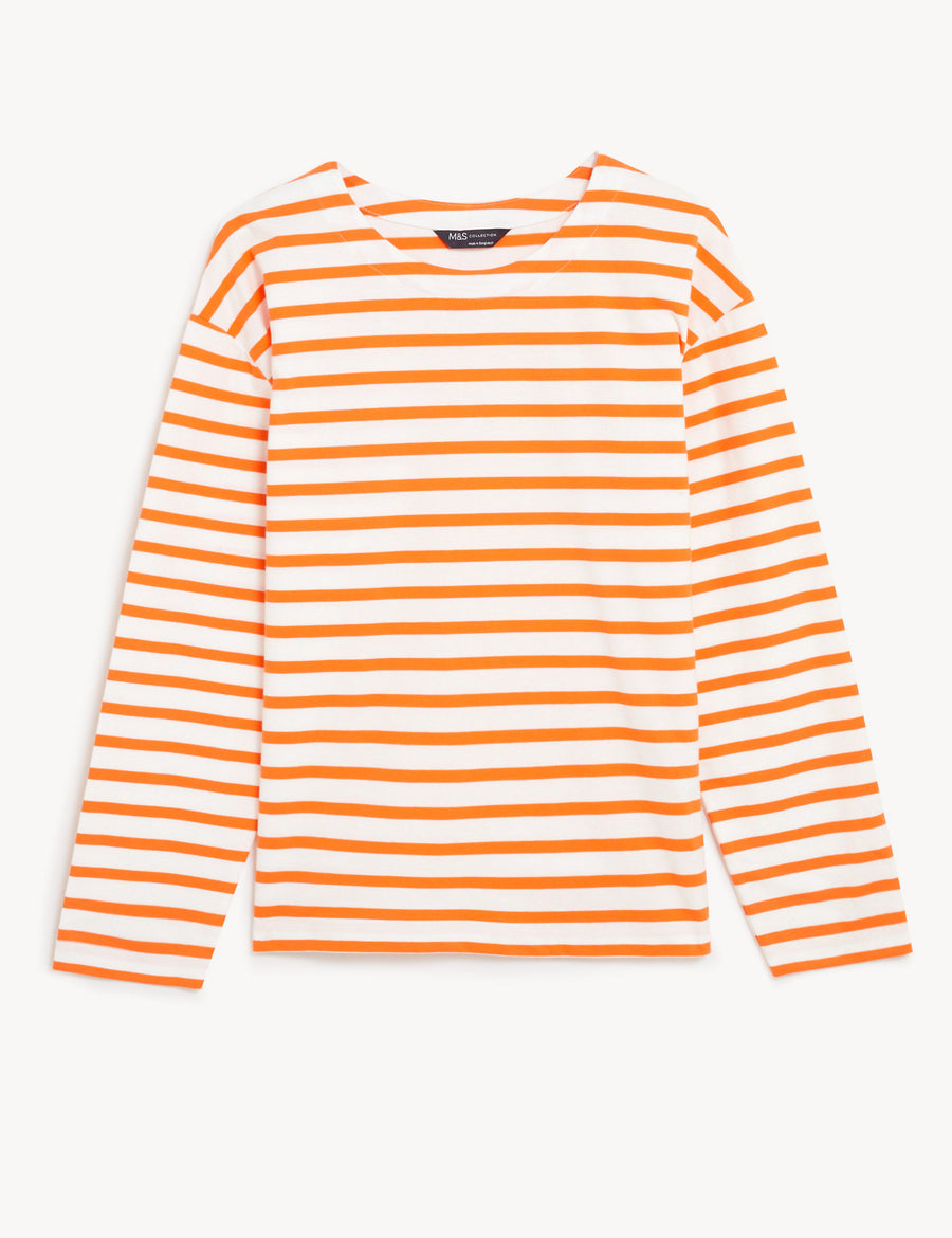 Pure Cotton Striped Crew Neck Top