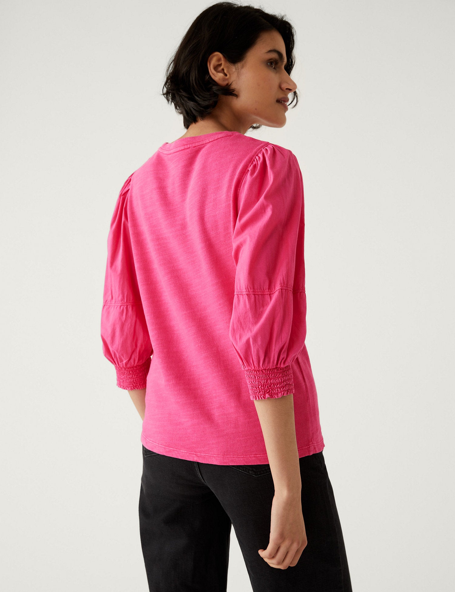 Pure Cotton Crew Neck Volume Sleeve Top