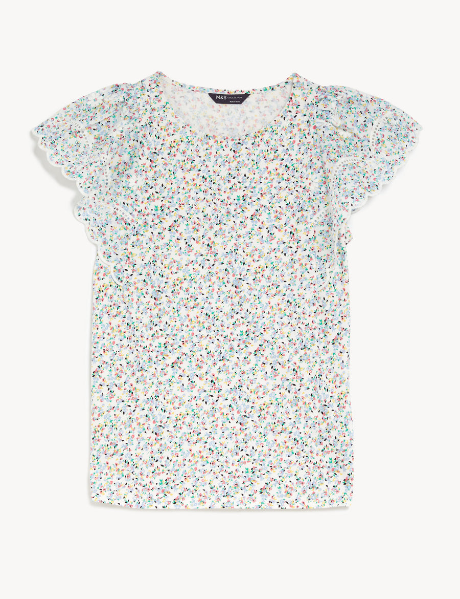 Pure Cotton Floral Broderie Top