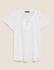 Pure Cotton Tie Neck Short Sleeve Blouse
