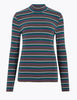 Cotton Striped Funnel Neck Fitted Top