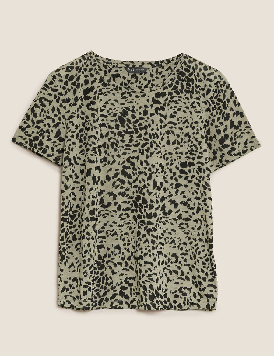 Animal Print Crew Neck Relaxed T-Shirt
