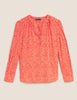 Polka Dot V-Neck Relaxed Long Sleeve Blouse
