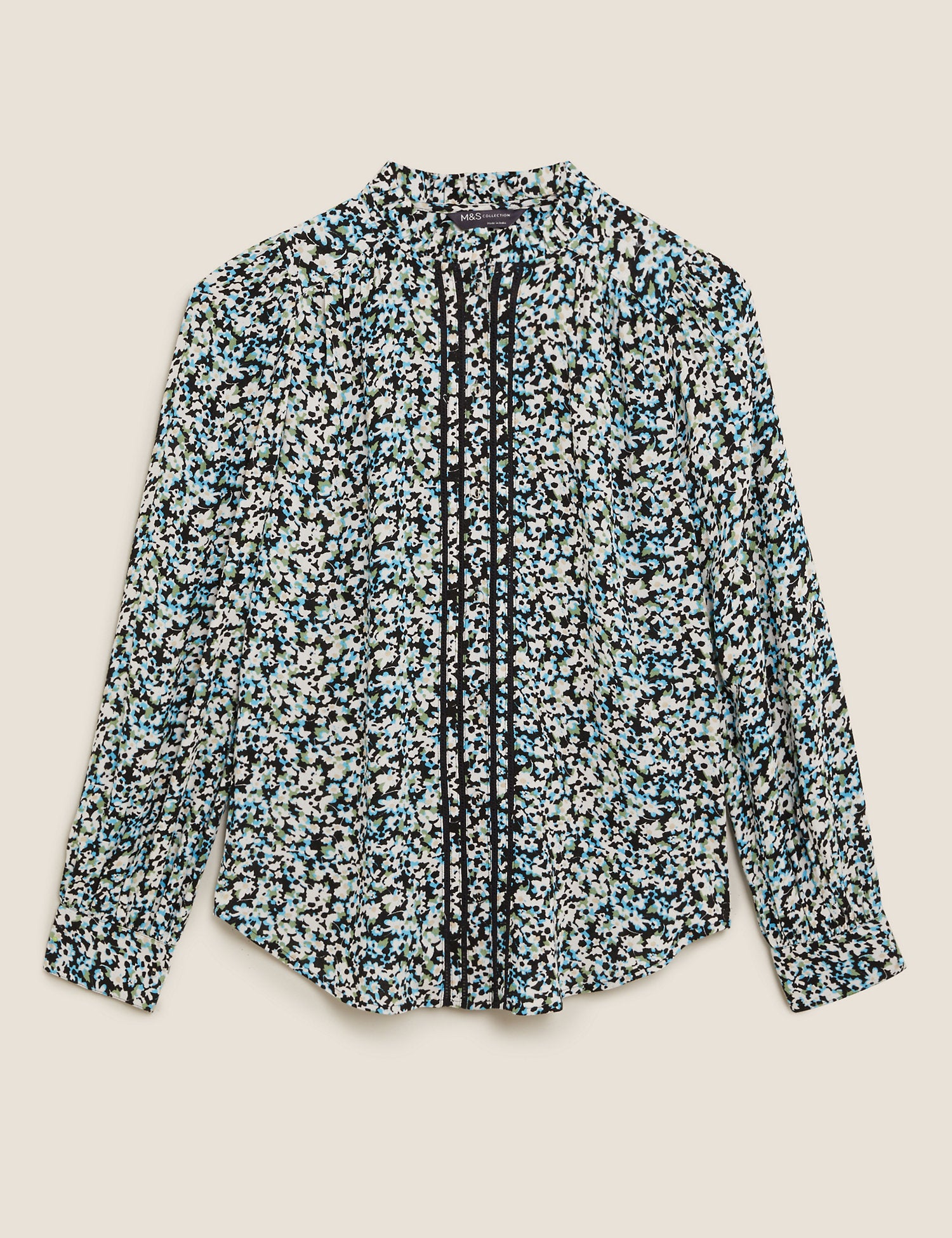 Printed Frill Neck Long Sleeve Blouse
