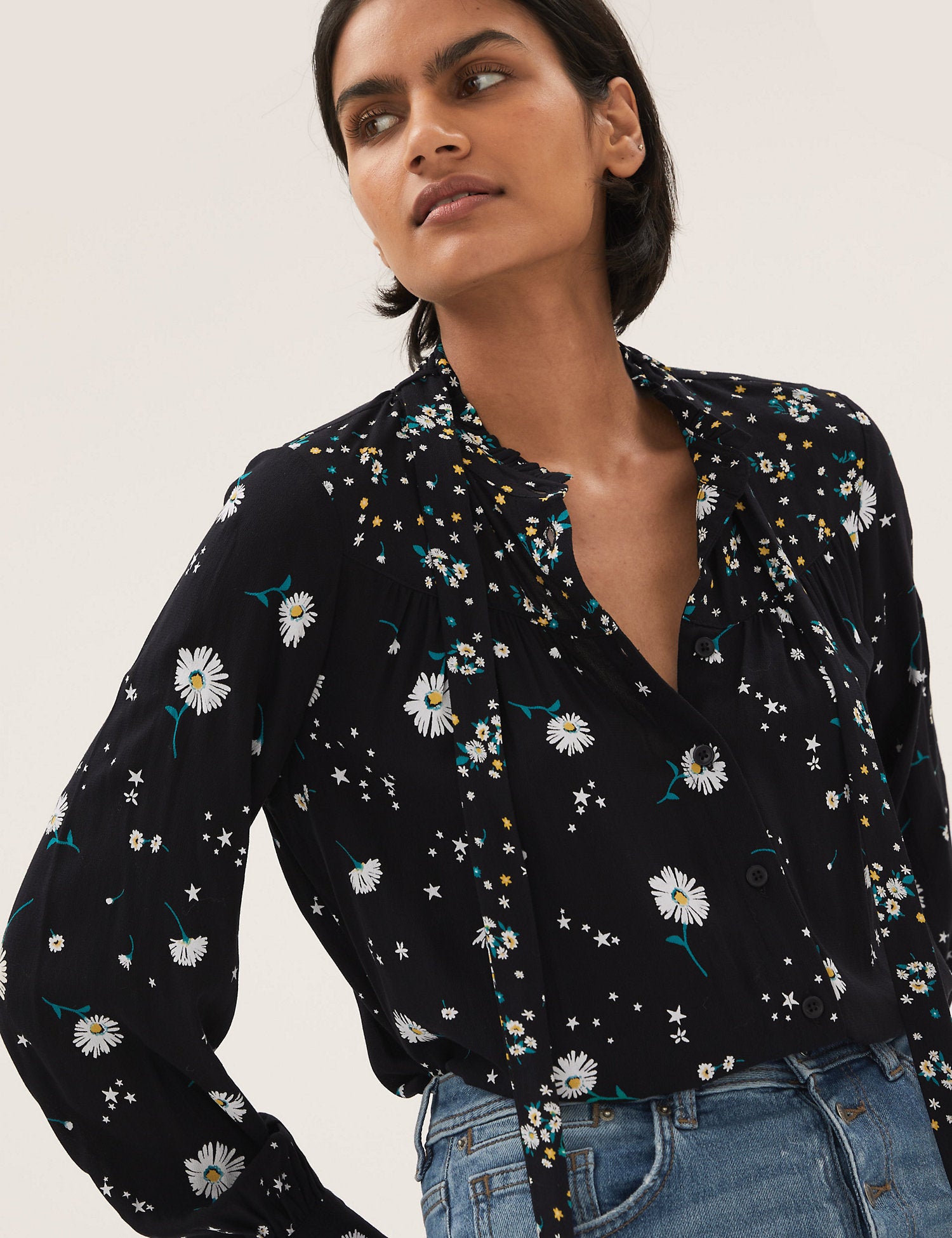 Floral Removable Tie Neck Blouse
