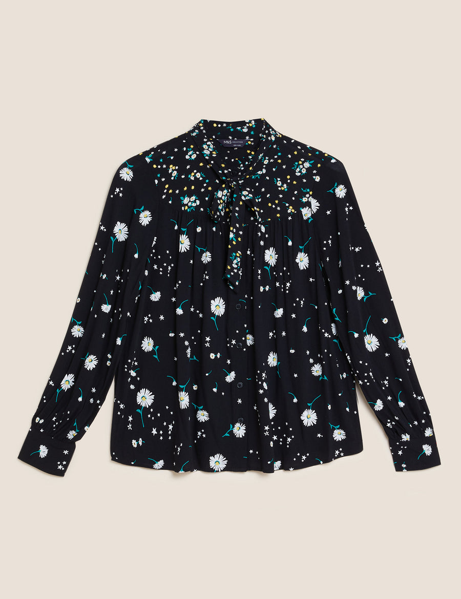 Floral Removable Tie Neck Blouse