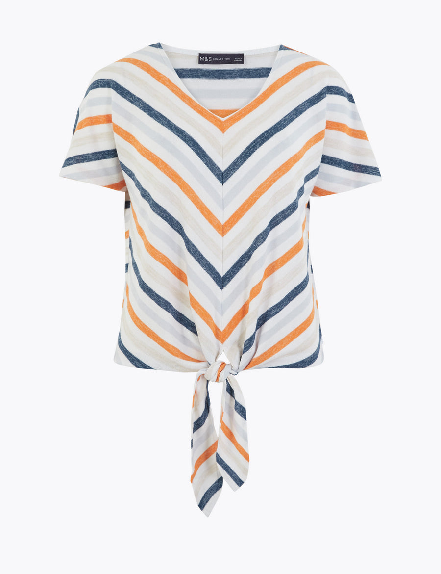 Luxe Touch Striped Relaxed Tie Hem Top