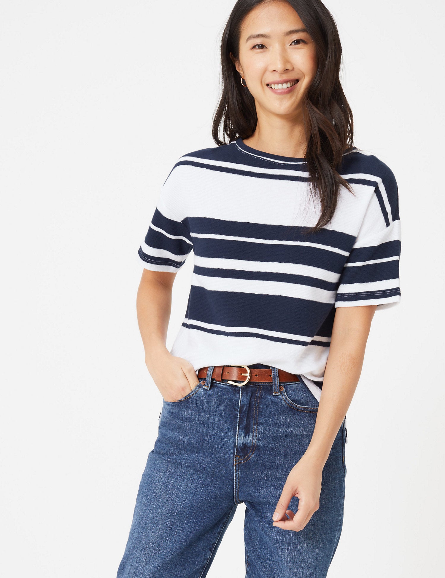 Pure Cotton Striped Straight Fit Top