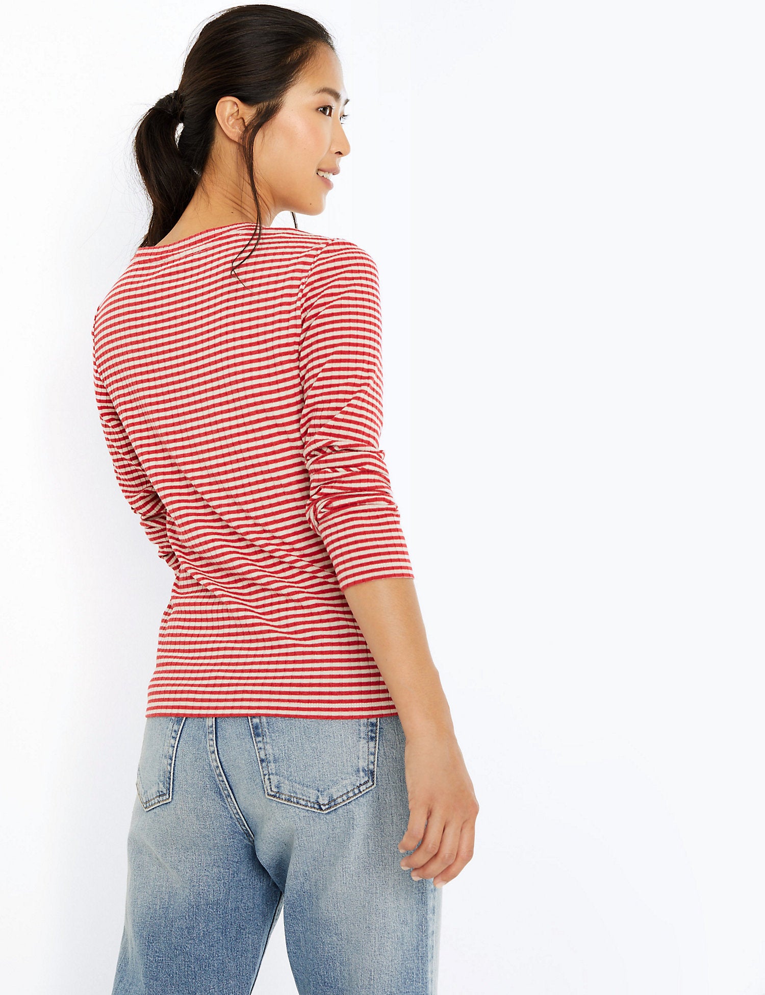 Striped V Neck Fitted Henley Top